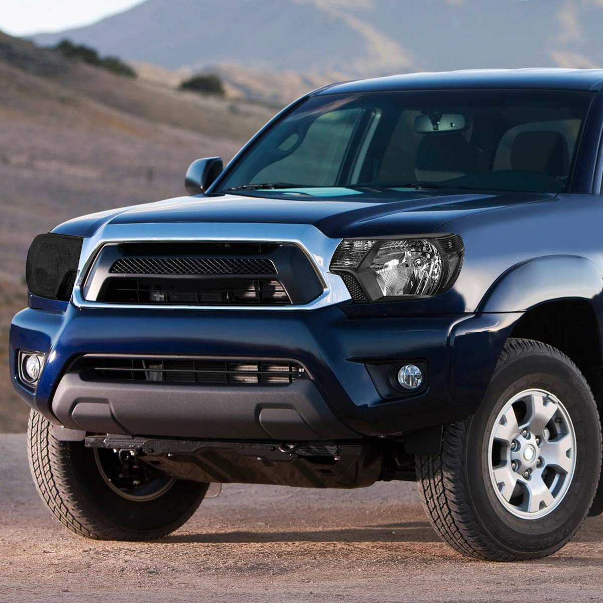 Pair of Black Housing Headlights with Clear Corner - Compatible with 2012-2015 Toyota Tacoma | Replacement Headlamp Assembly for Improved Night Driving Visibility