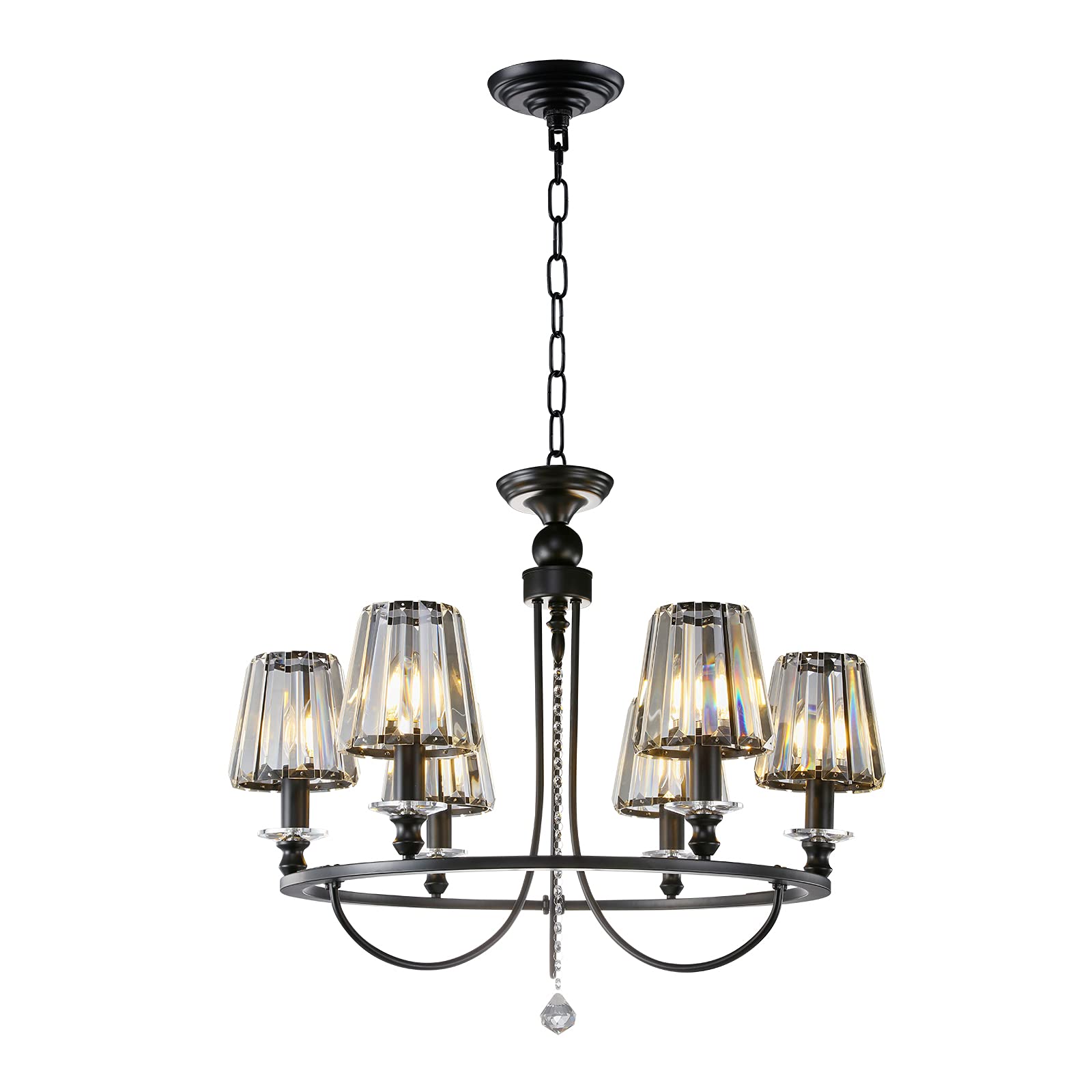 WABON 6-Light Black Rustic Vintage Crystal Chandelier - 28.3