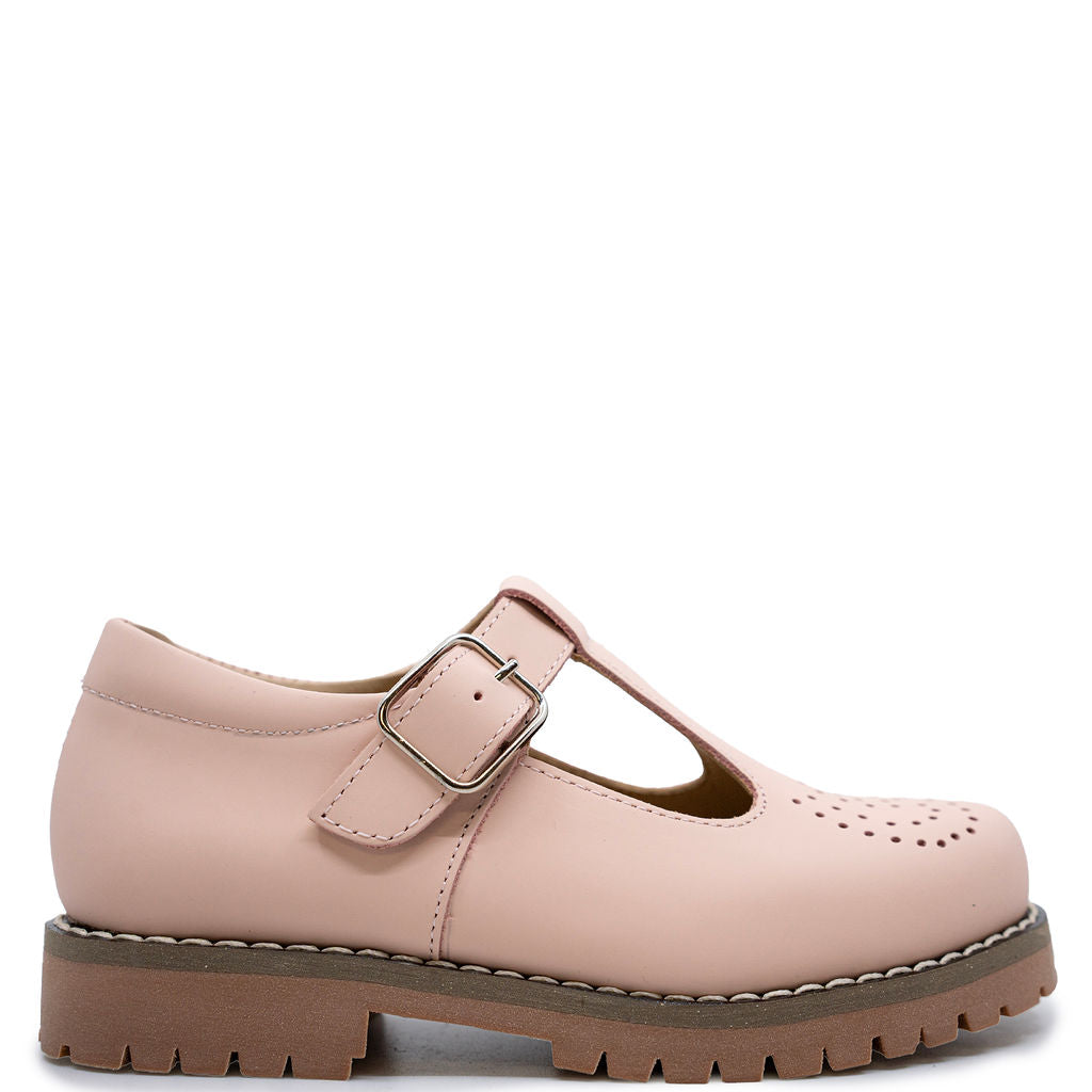 Blublonc Salmon Gum Chunky T-Strap Loafers for Women - Comfortable Slip-On Shoes for Casual Outfits, Work & Travel
