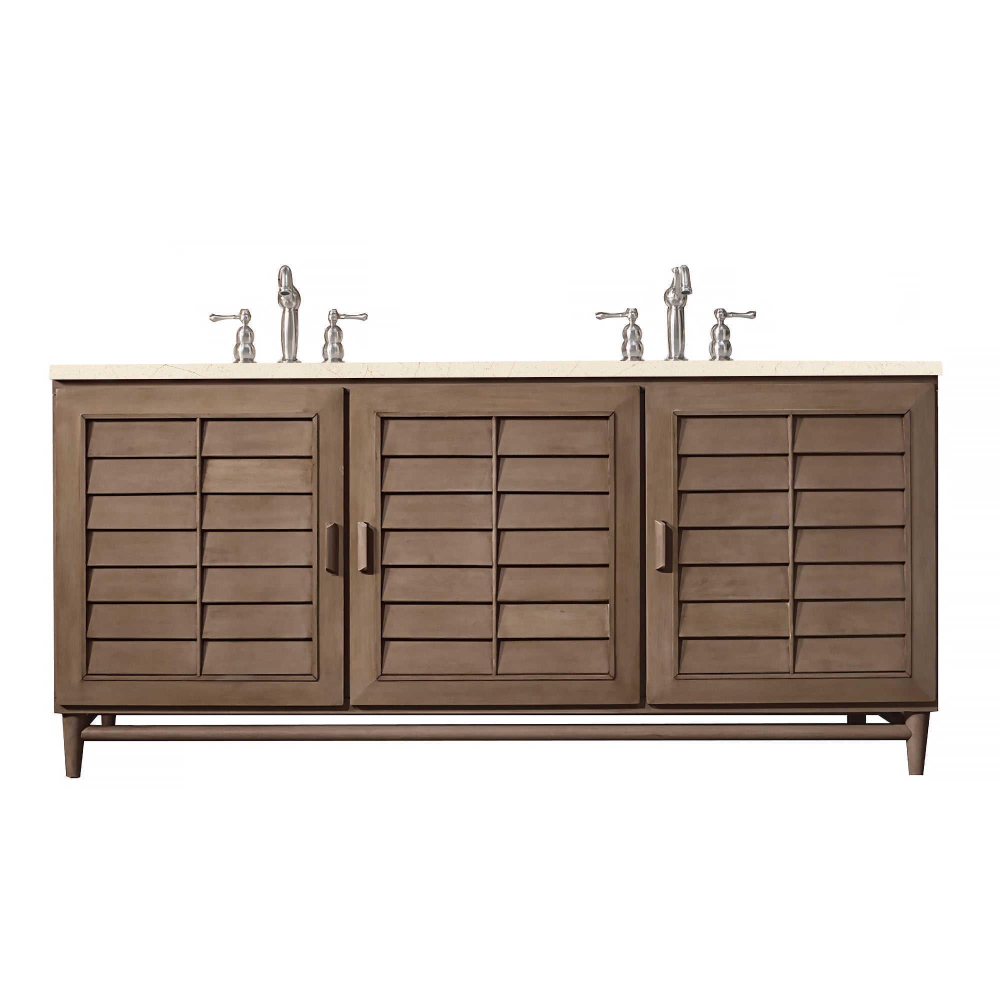 Portland 72 Inch Double Vanity with Whitewashed Walnut Base & 3CM Eternal Marfil Quartz Countertop - Modern Bathroom Sink Cabinet for Master Bath or Guest Bathroom