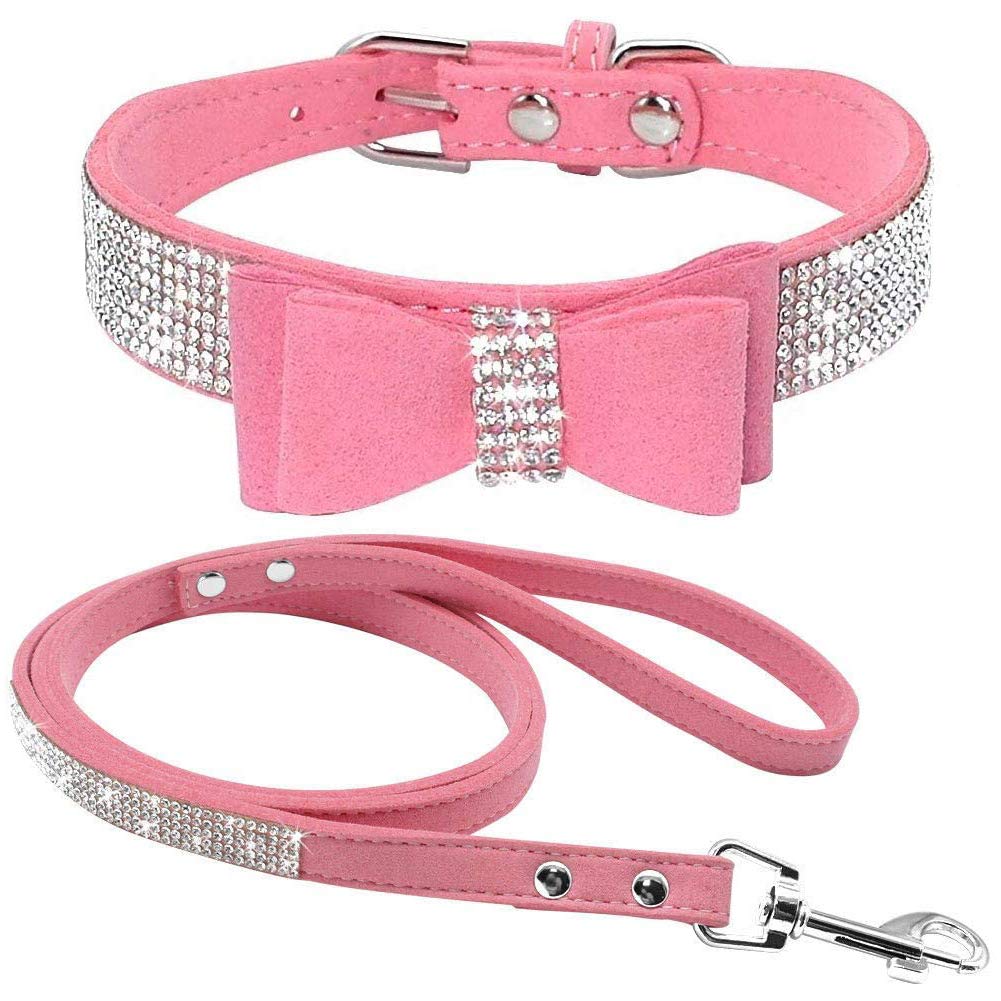 Sparkling Rhinestone Dog Collar & Leash Set - Crystal Diamond Pet Collar for Small & Medium Dogs | Cute Dazzling Cat & Dog Accessories | Perfect for Parties, Weddings & Special Occasions
