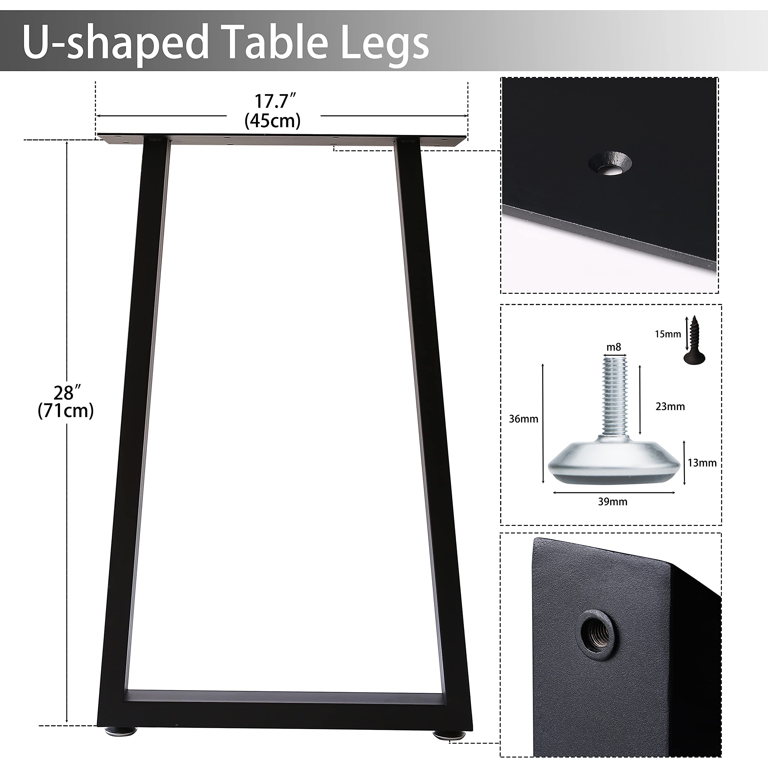 Heavy Duty Black Metal Table Legs - Square Tube Iron Desk Legs for DIY Furniture, Dining Table, Coffee Table, Computer Desk, Workbench & Meeting Room Table (Set of 2) - Perfect for Home Office, Workshop & Commercial Spaces