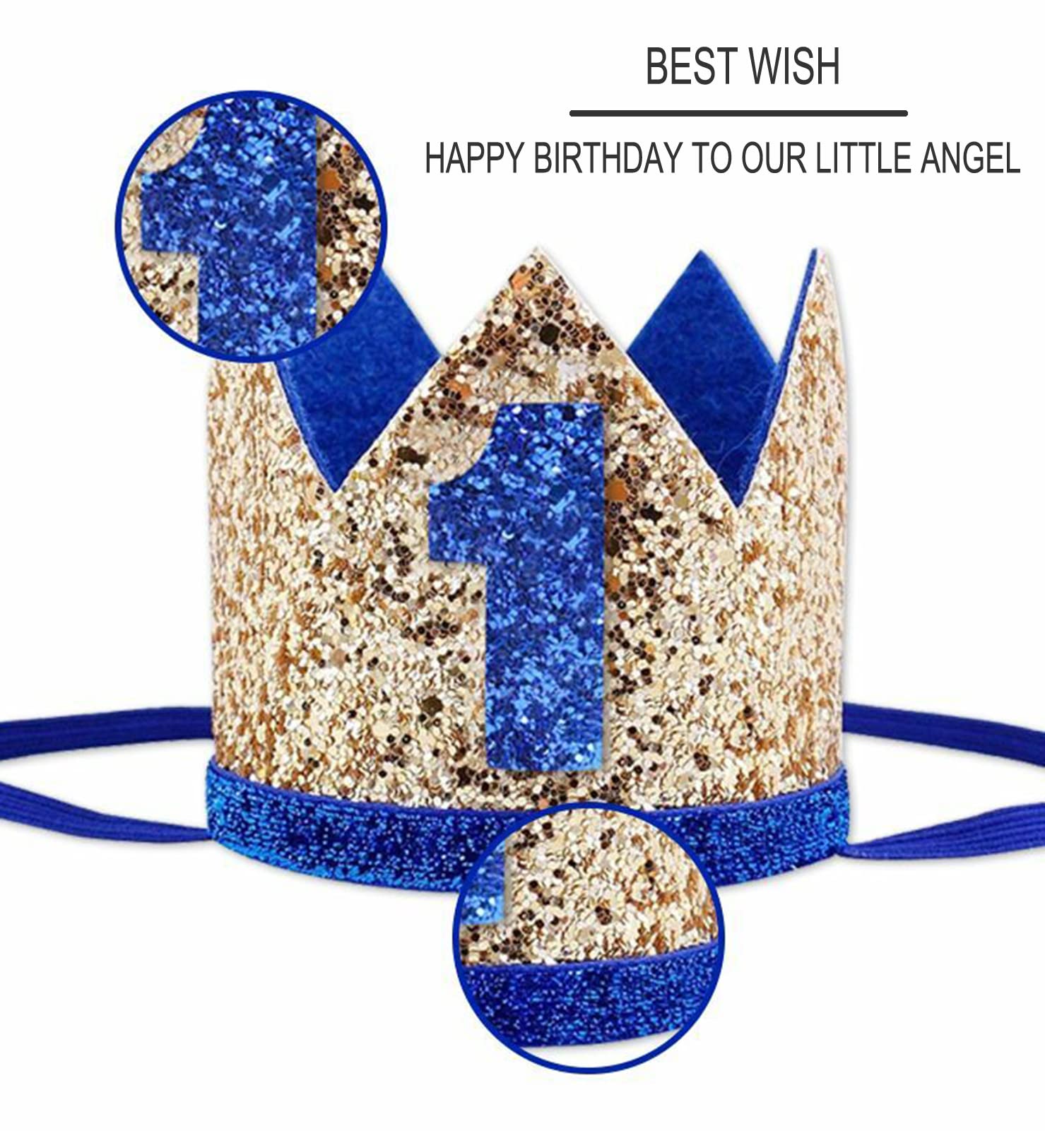 1st Birthday Hat for Baby Boy - Gold Crown Headband with 