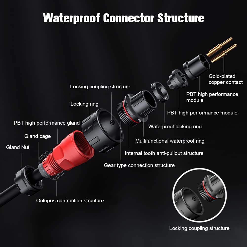 2 Pin Waterproof Solder Wire Connectors - Aviation Plastic Electrical Connectors for Industrial, Power & Automotive Use - Indoor/Outdoor Electrical Wiring Solutions for DIY Projects & Professional Installations