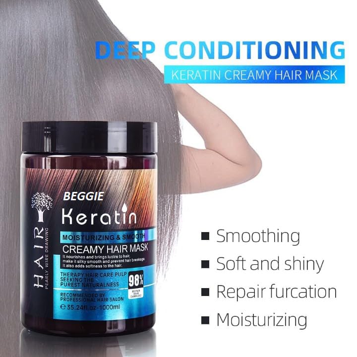 Beggie Keratin Hair Smoothing & Nourishing Cream - Repair Treatment for Dry, Damaged Hair - Salon-Quality SPA Care for Frizz Control & Shine - Perfect for Home Hair Care & Professional Styling