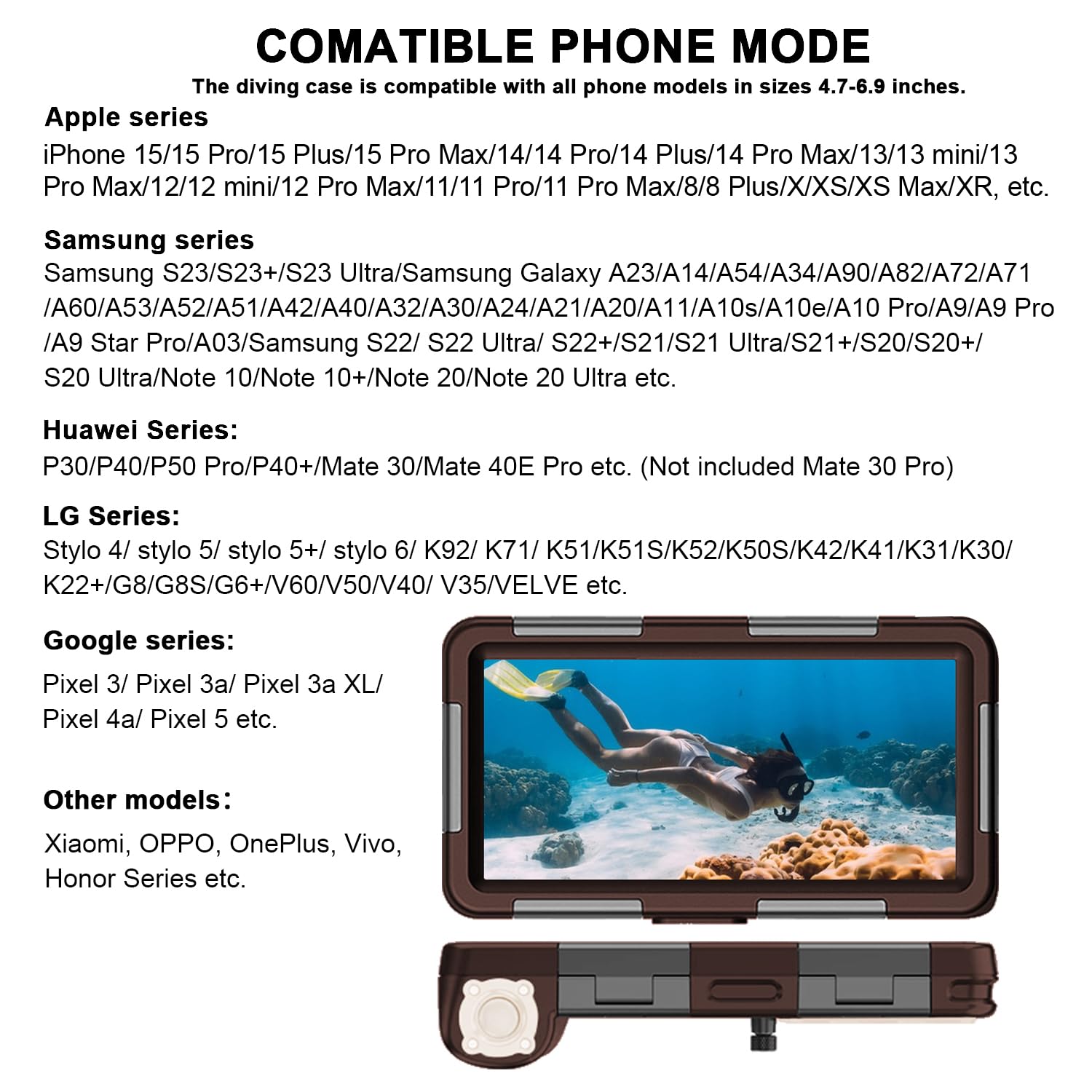 Waterproof Snorkeling & Diving Phone Case for iPhone 11/12/13/15 Pro Max & Samsung Galaxy S23/Note10/9/8 Ultra - 50ft Deep Underwater Protection - HD Photo & Video Cover (Chocolate/Beige) - Perfect for Beach Vacations, Pool Parties & Water Sports Adventures
