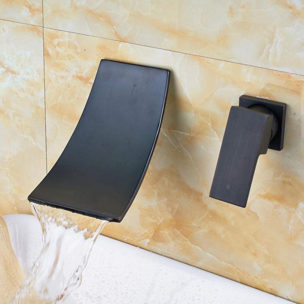 Gougeltd Black Bronze Waterfall Bathroom Faucet - Wall Mounted Sink Mixer Tap for Modern Wash Basin | Perfect for Bathroom Vanity, Powder Room & Luxury Home Decor
