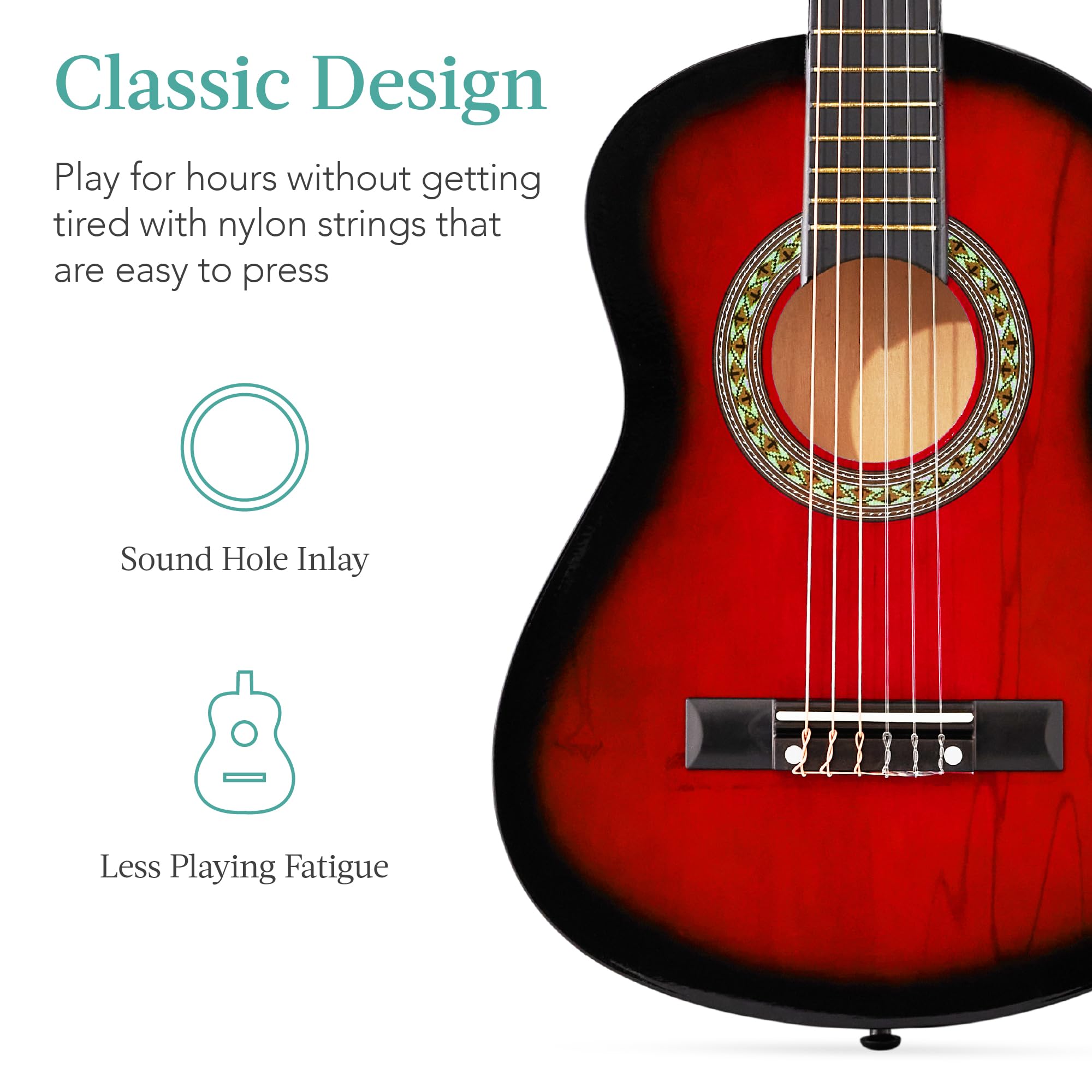 Best Choice Products 30-inch Kids Acoustic Guitar Beginner Starter Kit with Strap, Case, Extra Strings & Rosette Inlay - Redburst | Perfect for Kids Music Lessons, Birthday Gifts & First-Time Players