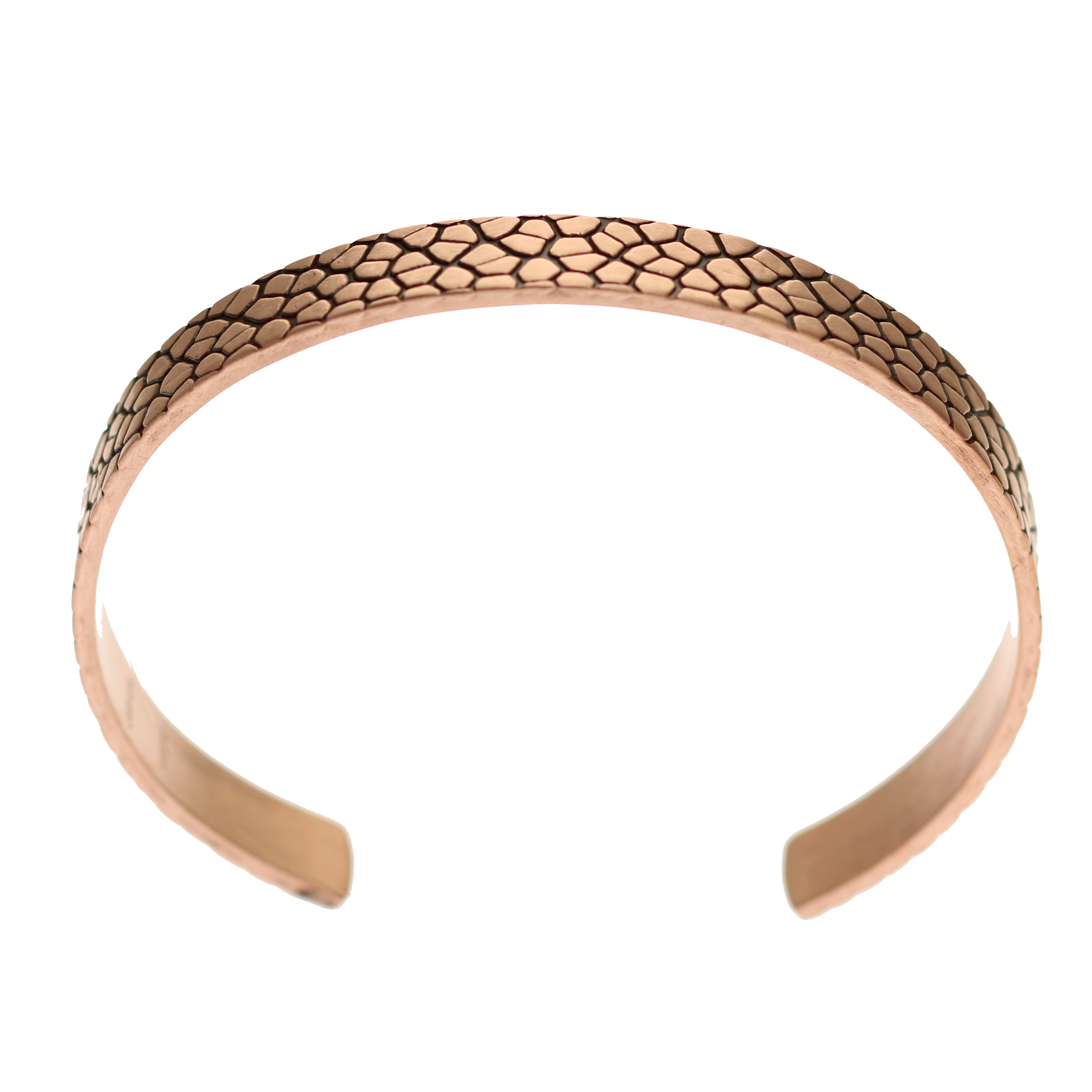 Men's Solid Copper Cuff Bracelet - 10mm Wide Embossed Snakeskin Design - Perfect for Casual Wear, Gifts & Special Occasions