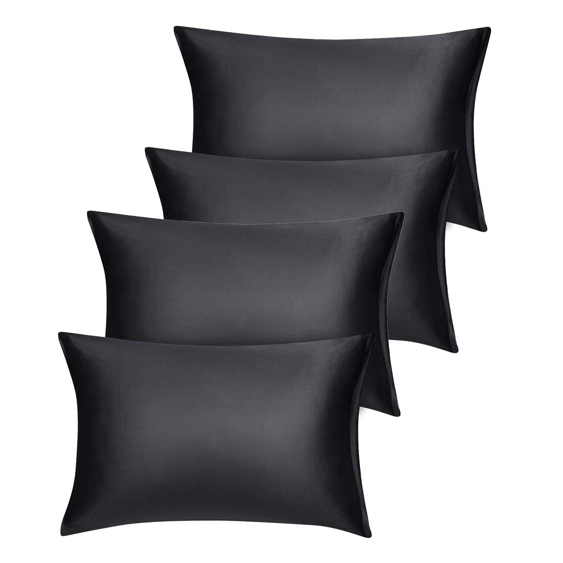 PiccoCasa 4-Pack Luxury Satin Pillowcases with Zipper - Super Silky Standard Size (21x27 inches) Black - Bedroom Decor, Hotel Style, Home & Travel Essentials