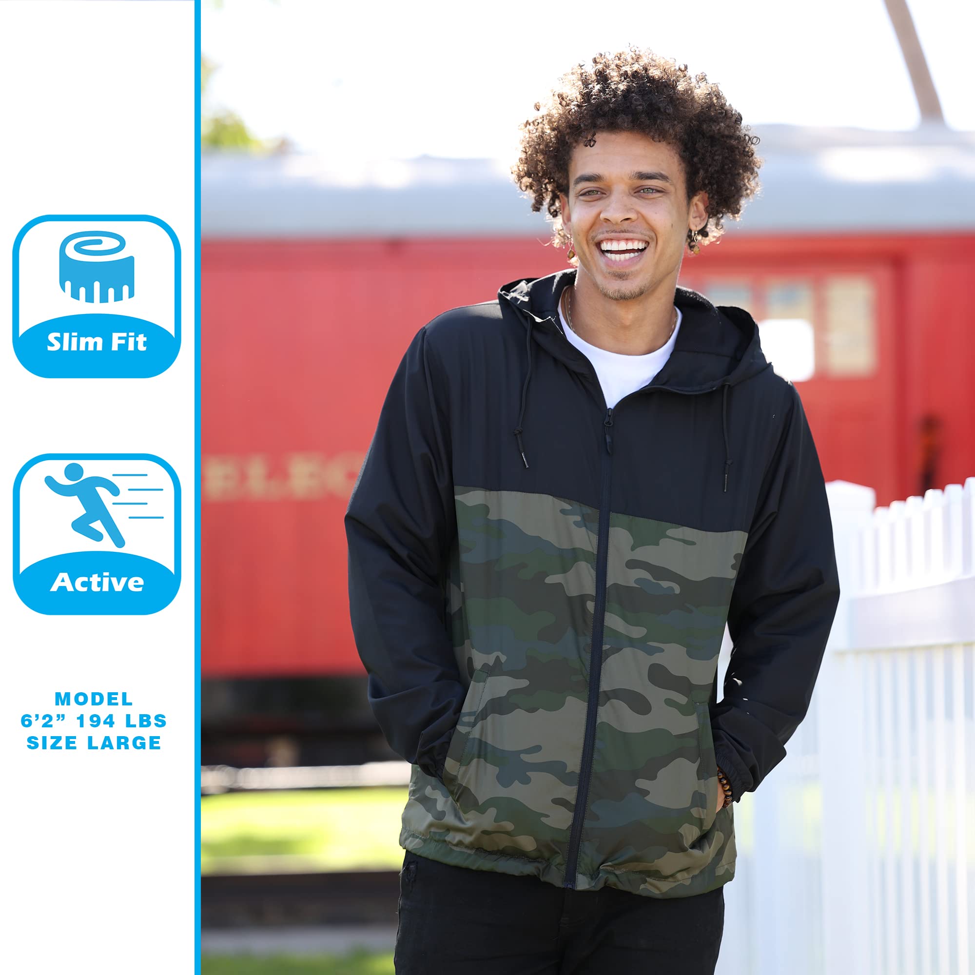 Global Blank Men's Lightweight Water-Resistant Windbreaker Jacket - Perfect for Outdoor Activities, Hiking, Running & Travel