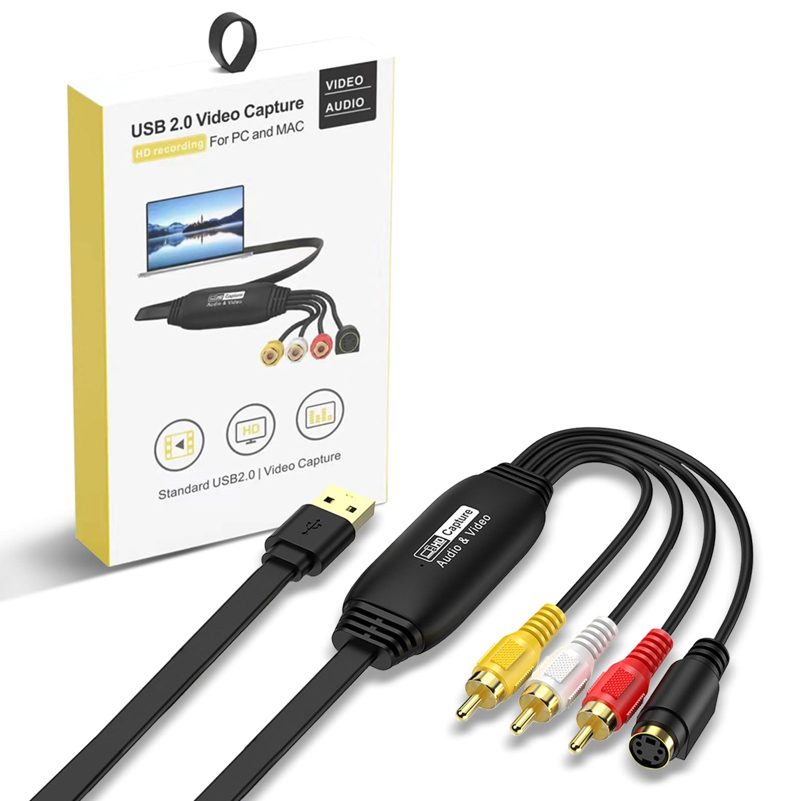 1080P USB 2.0 Video Capture Card - VHS to Digital Converter, RCA to USB Adapter for Windows/Mac | Convert Old Tapes to Digital Files | Perfect for Home Movies, Camcorder Archives & PC/TV Recording