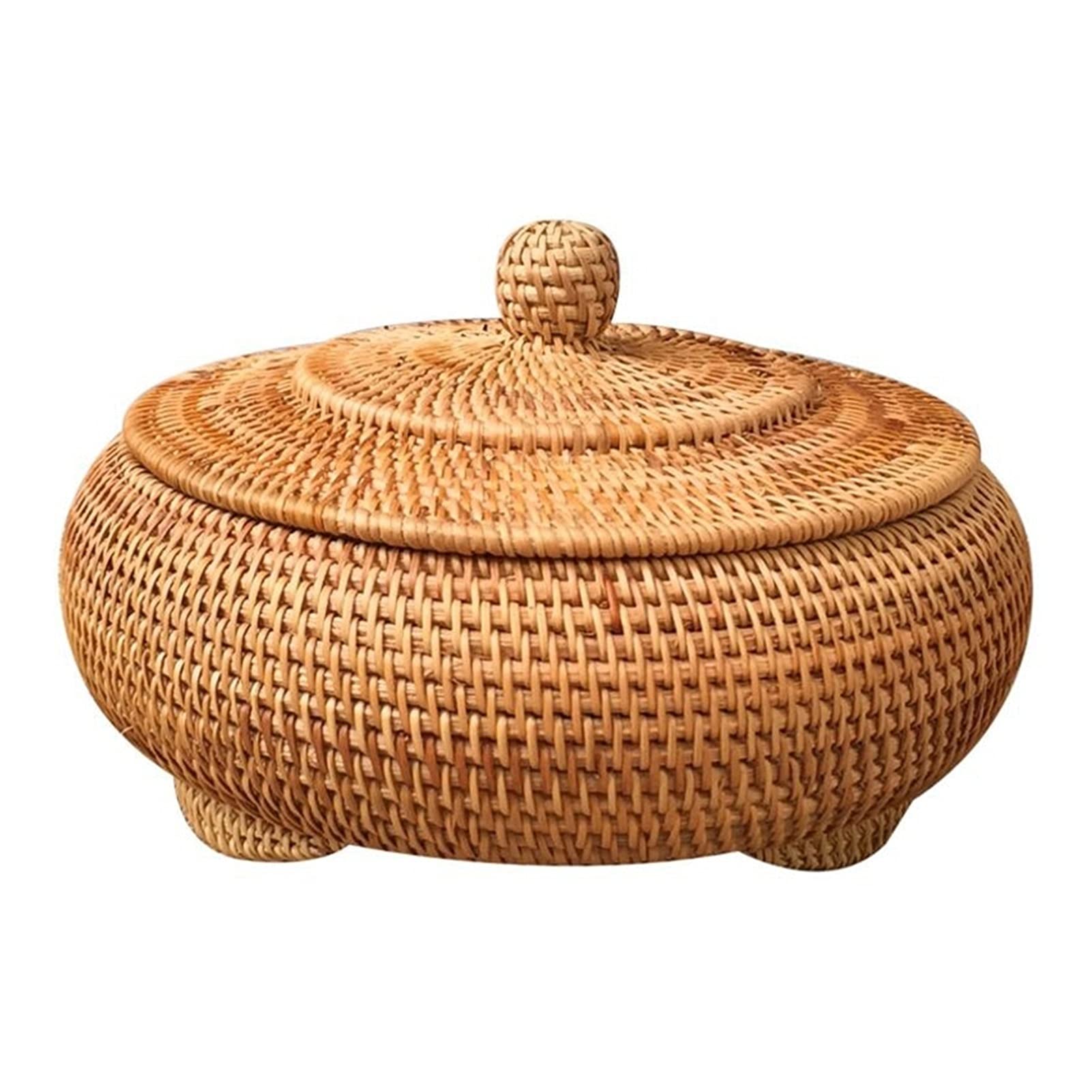 Hand-Woven Rattan Tea Canister with Cover - Round Storage Box for Tea, Jewelry & Snacks