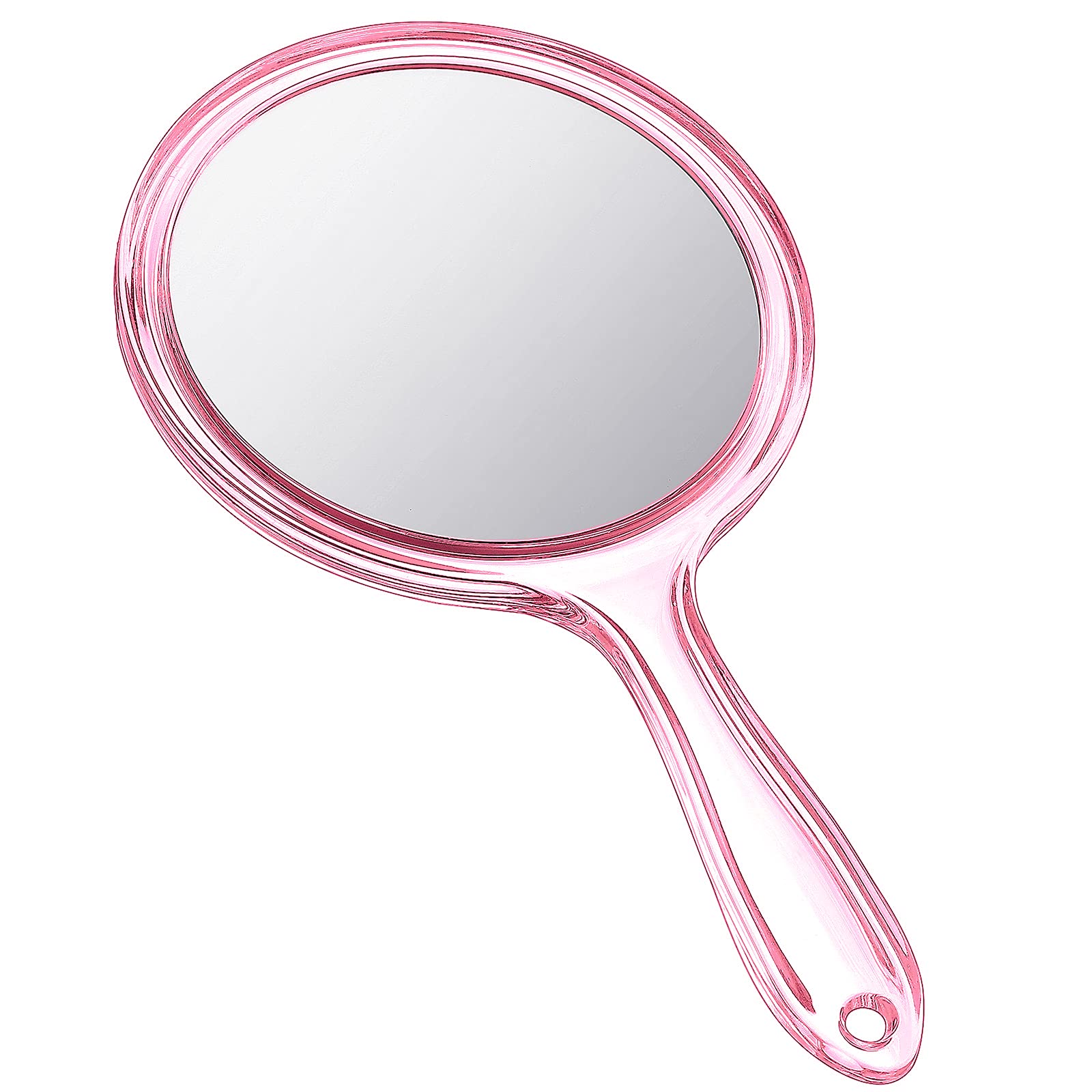 Jetec Double Sided Hand Mirror with 1X/2X Magnification - Round Makeup Mirror with Handle for Travel & Home Use (Pink) - Perfect for Makeup Application, Skincare Routine & Hair Styling