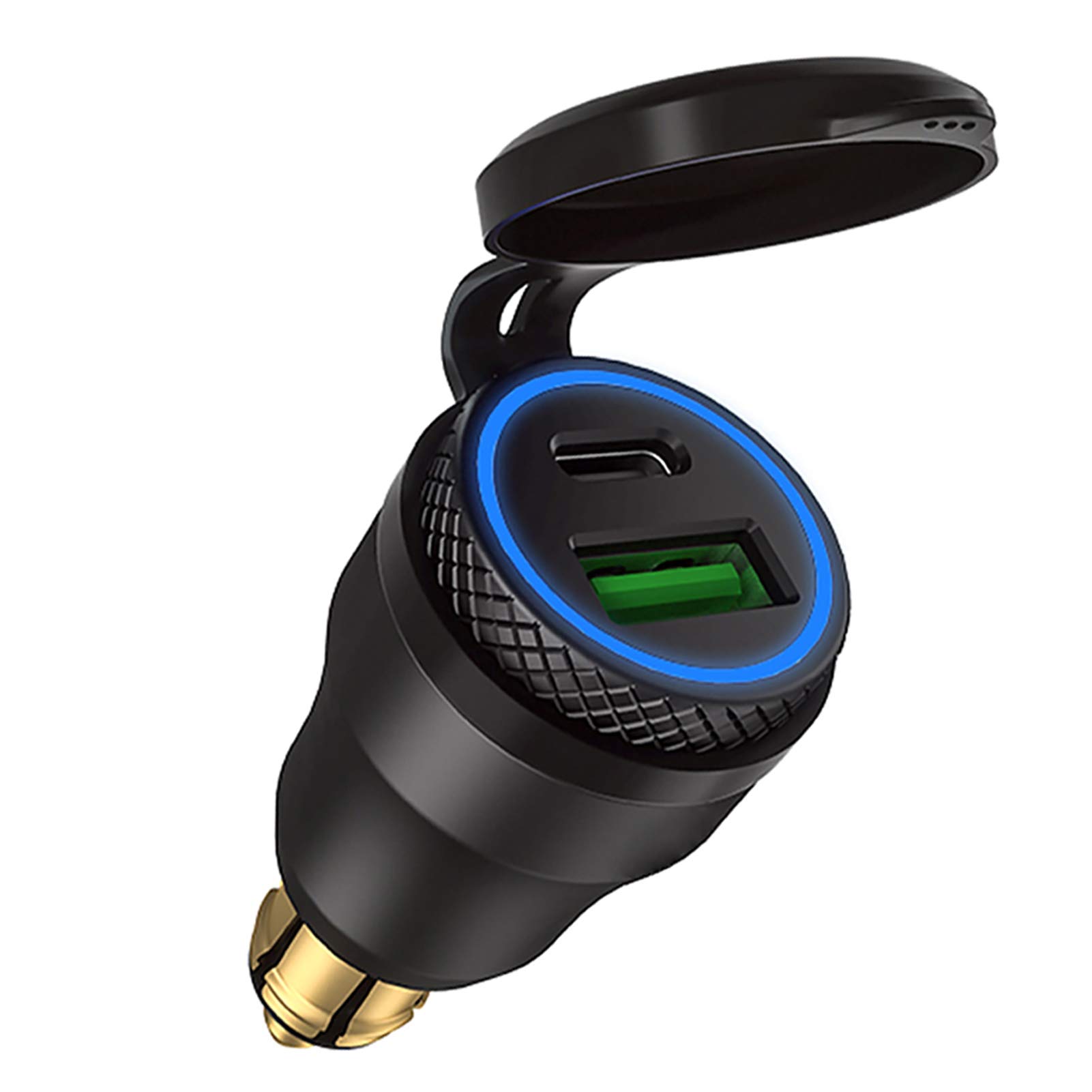 iMESTOU 30W Fast Charger USB C Car Charger - QC 3.0 Waterproof Aluminum DIN Plug Adapter (12V-24V) for BMW Ducati Triumph Motorcycles - Perfect for Road Trips & Motorcycle Travel Accessories