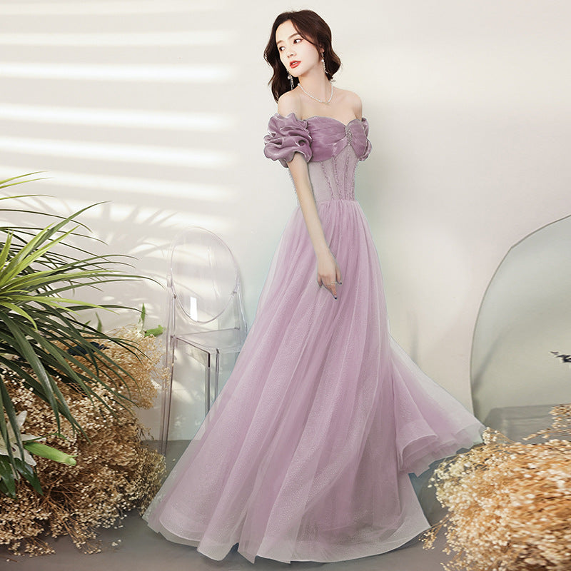 Elegant Off Shoulder Blue A-Line Prom Dress with Tulle Skirt - Formal Evening Gown for Homecoming, Wedding & Special Occasions