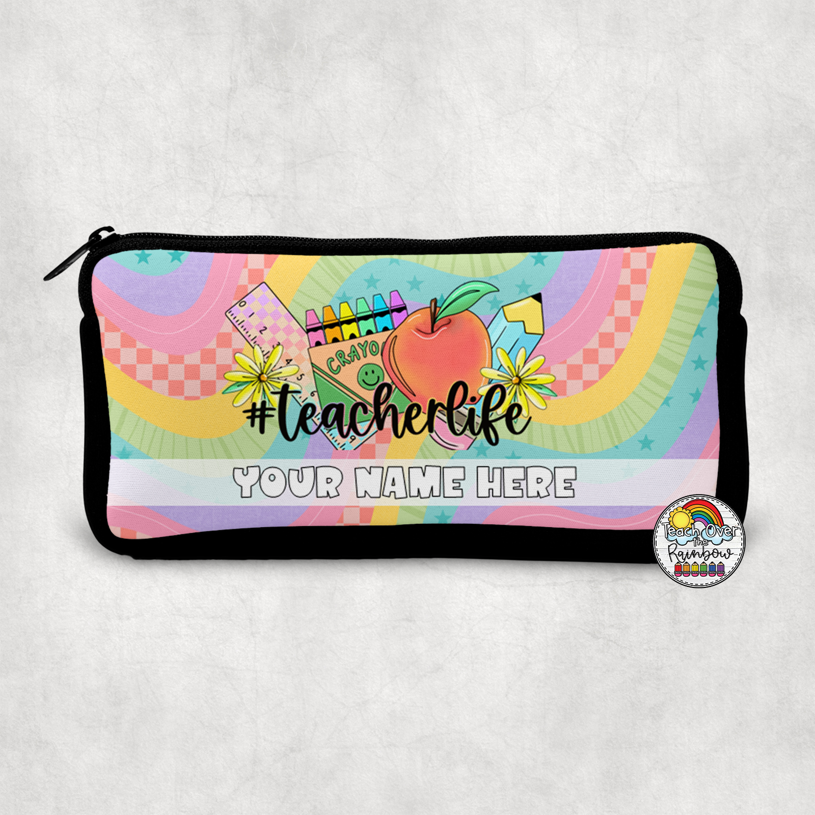 Vintage Rainbow Pencil Case for Teachers - Small Cute Pencil Pouch for School, Office & Art Supplies - Perfect Teacher Gift, Back to School Essentials & Classroom Organization Accessories