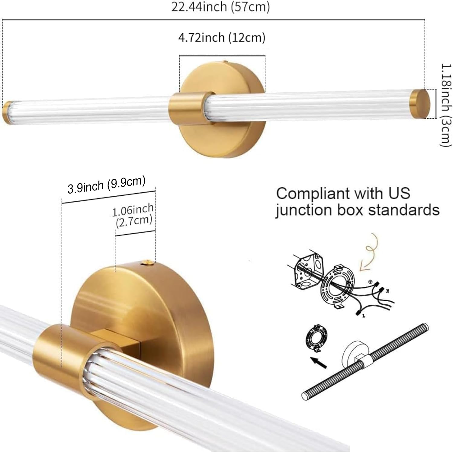 22 Inch Dimmable LED Vanity Light Bar - Gold Modern Bathroom Wall Sconce with 360° Full Lighting for Mirror, Warm White Light for Bedroom & Living Room | Perfect for Makeup, Shaving & Home Decor