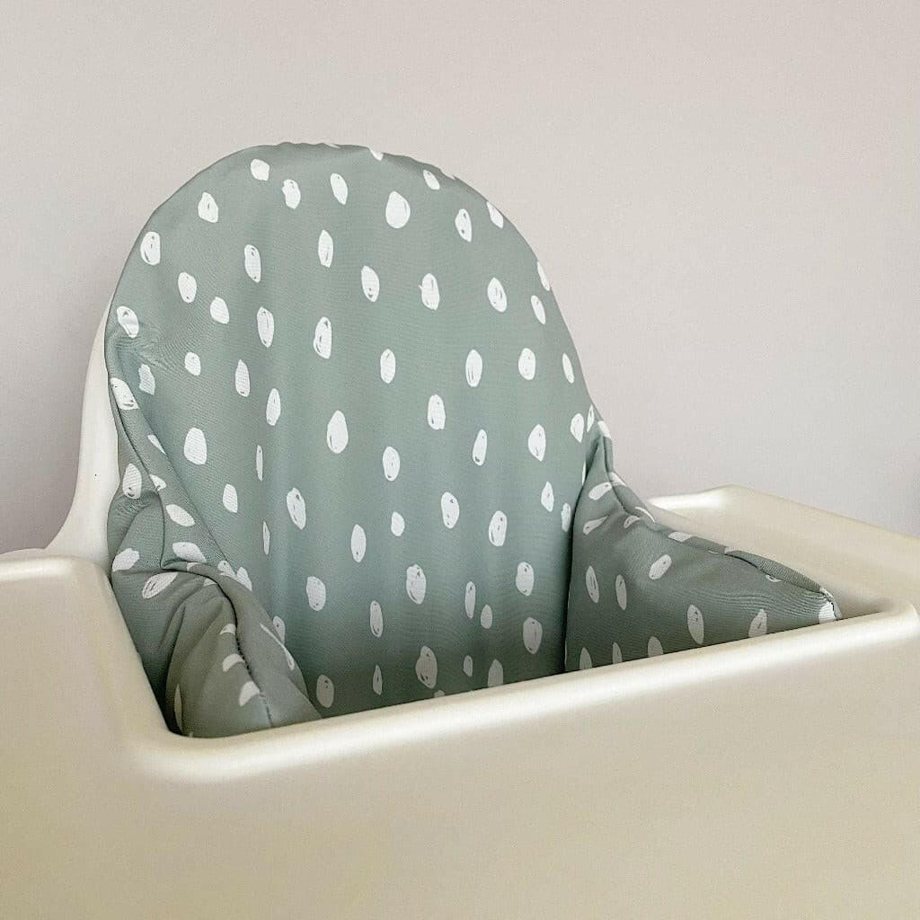 IKEA Highchair Cushion Cover - Sage Green with Spots Design | Waterproof & Washable | Perfect for Baby Feeding & Dining Room Decor