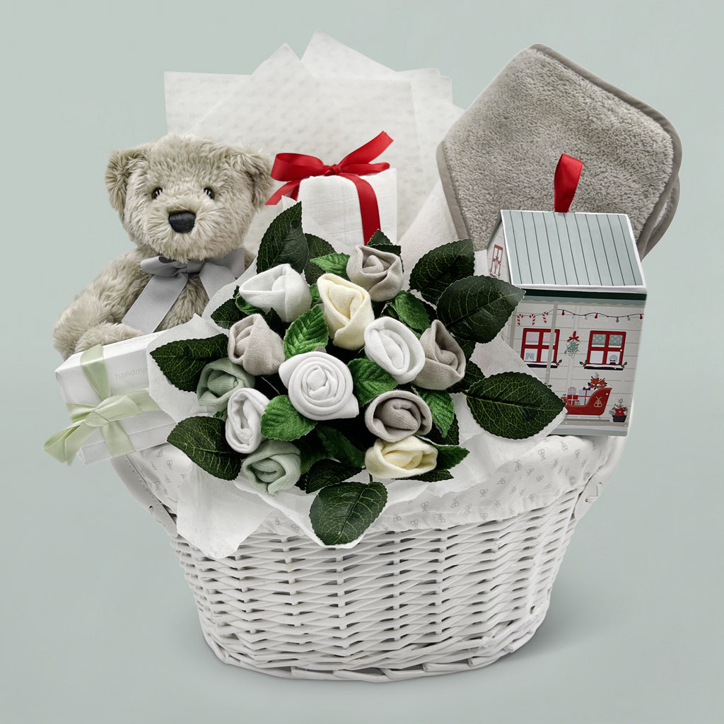 Berkeley Bear's Christmas New Baby Gift Basket - Adorable Baby Shower & Holiday Present for Newborns - Perfect for Gifting, Nursery Decor & First Christmas Memories