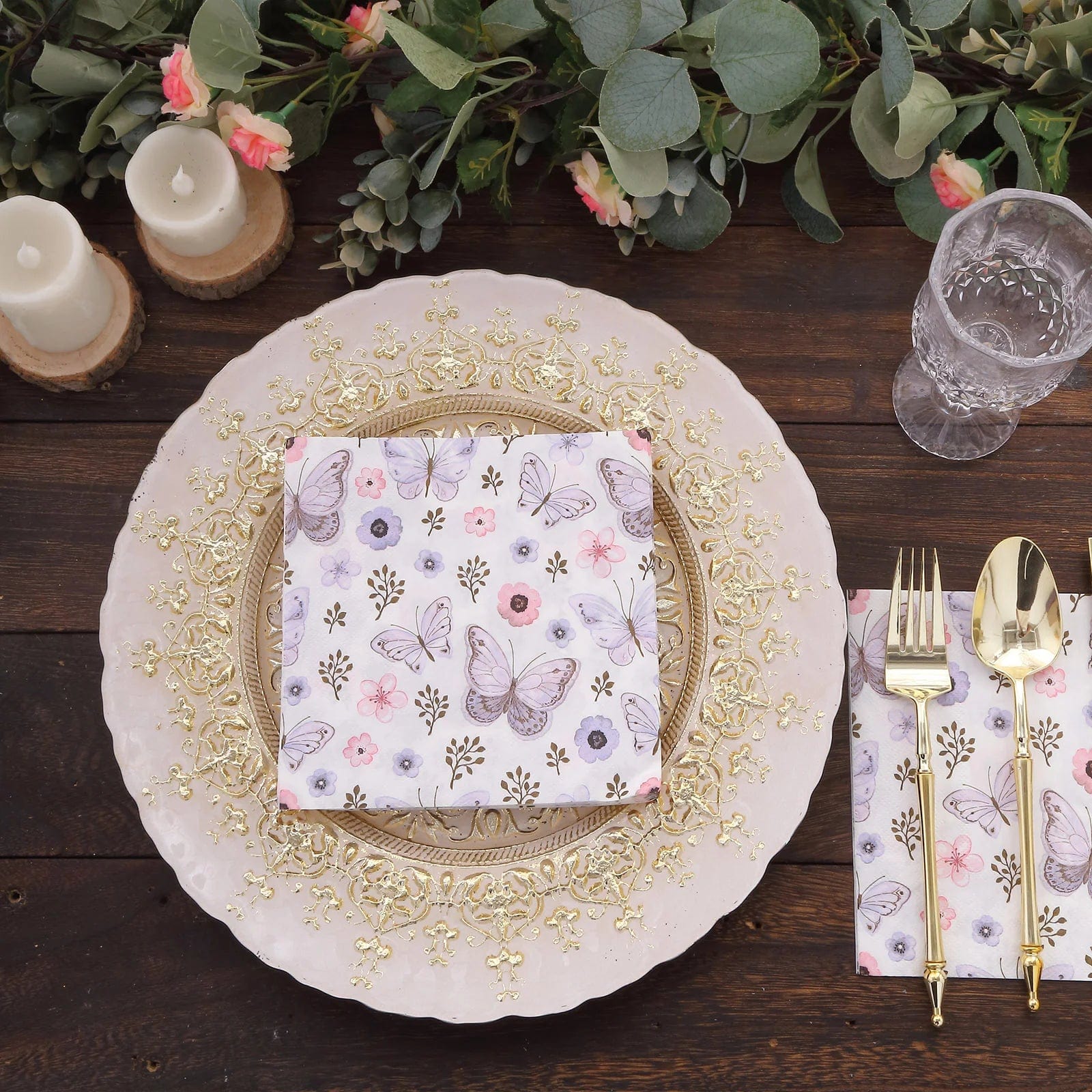 20-Pack Disposable 13x13 Inch Ivory & Lavender Butterfly Cocktail Napkins - Elegant Party, Wedding, Bridal Shower & Dinner Table Decorations