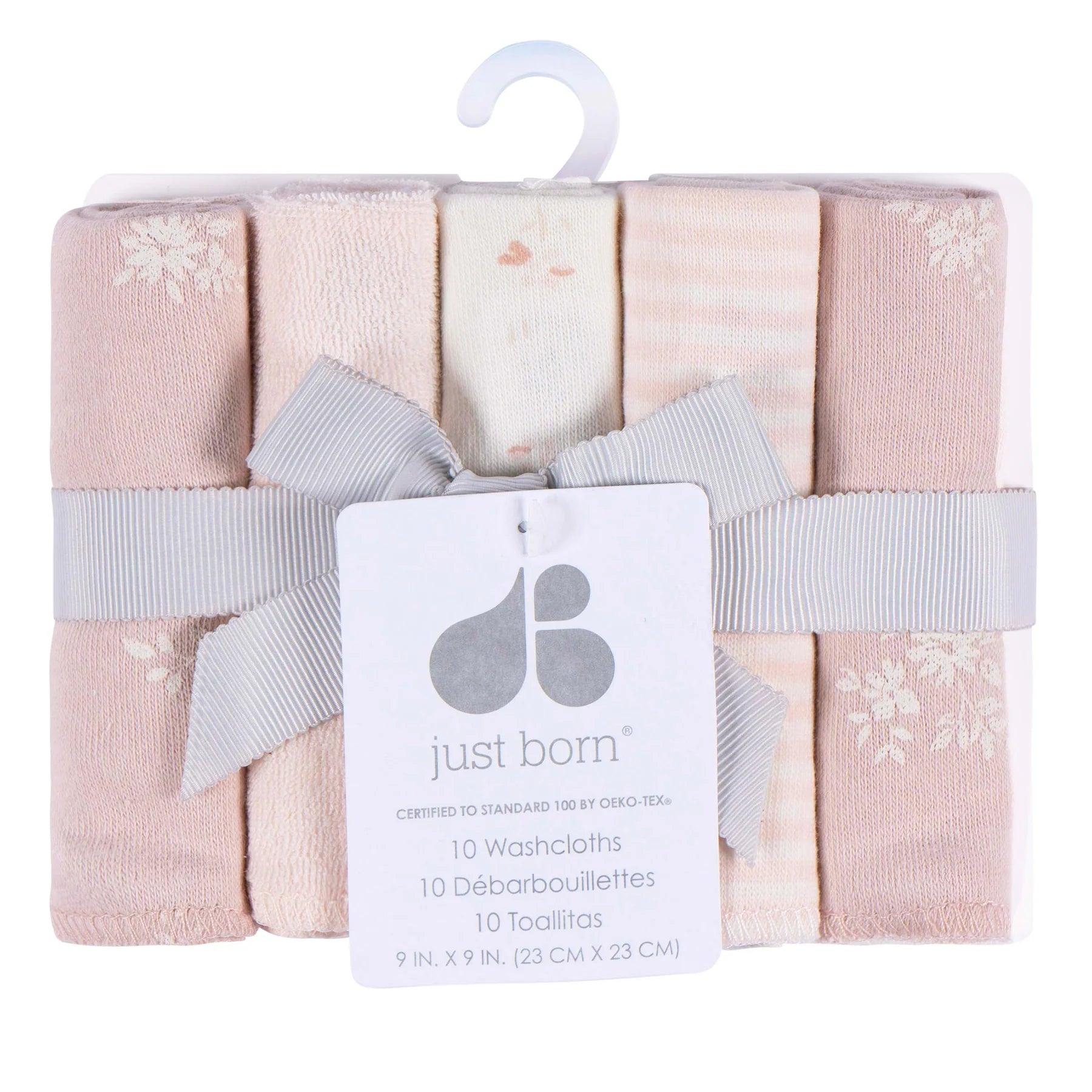 Soft Just Born Baby Washcloths - 10 Pack Hypoallergenic Cotton Cloths for Newborn Bathing, Face Cleaning & Gentle Care | Perfect Baby Shower Gift