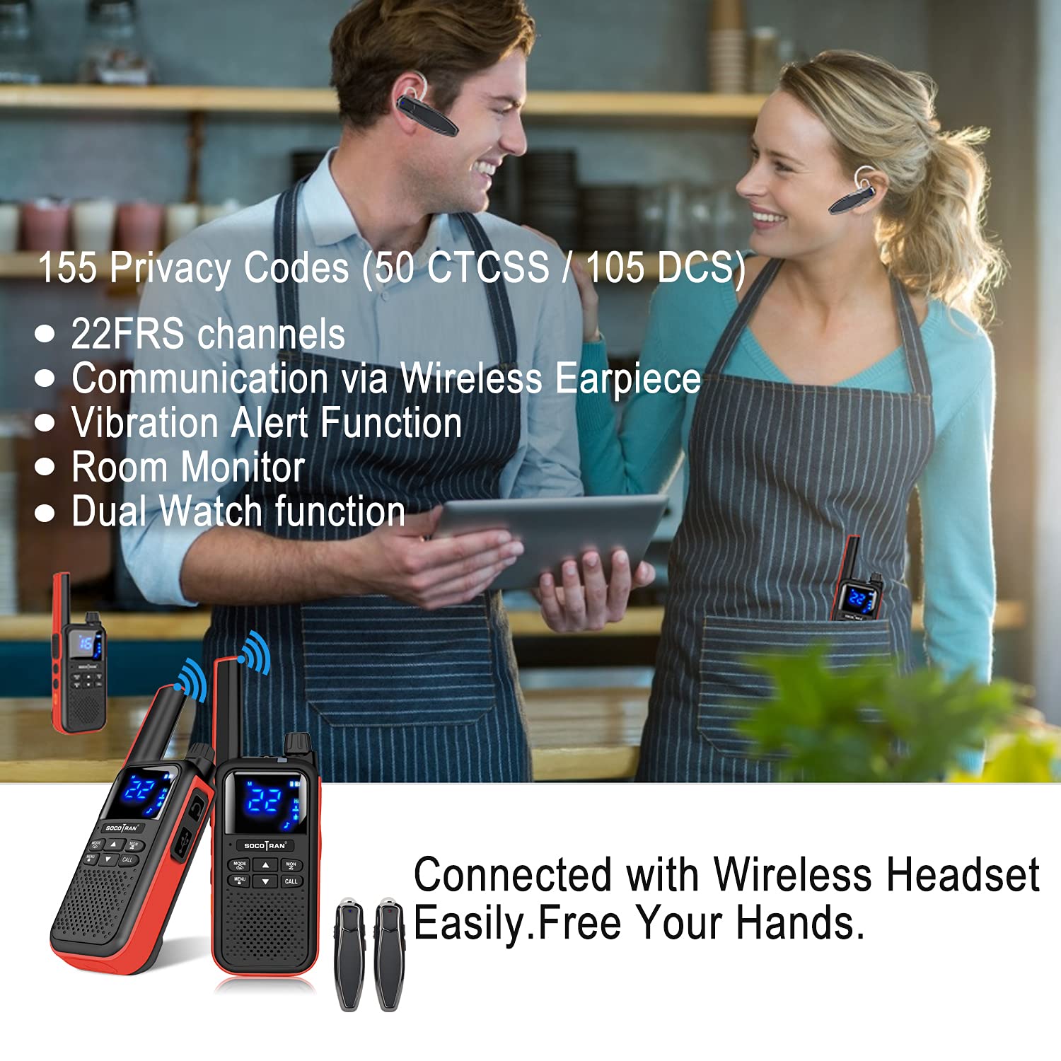 Rechargeable Walkie Talkies for Adults - Long Range Two Way Radios with Bluetooth Earpiece & Mic, NOAA Weather Alert & SOS Function, USB Charging - Ideal for Hiking, Camping, Construction Sites & Outdoor Adventures