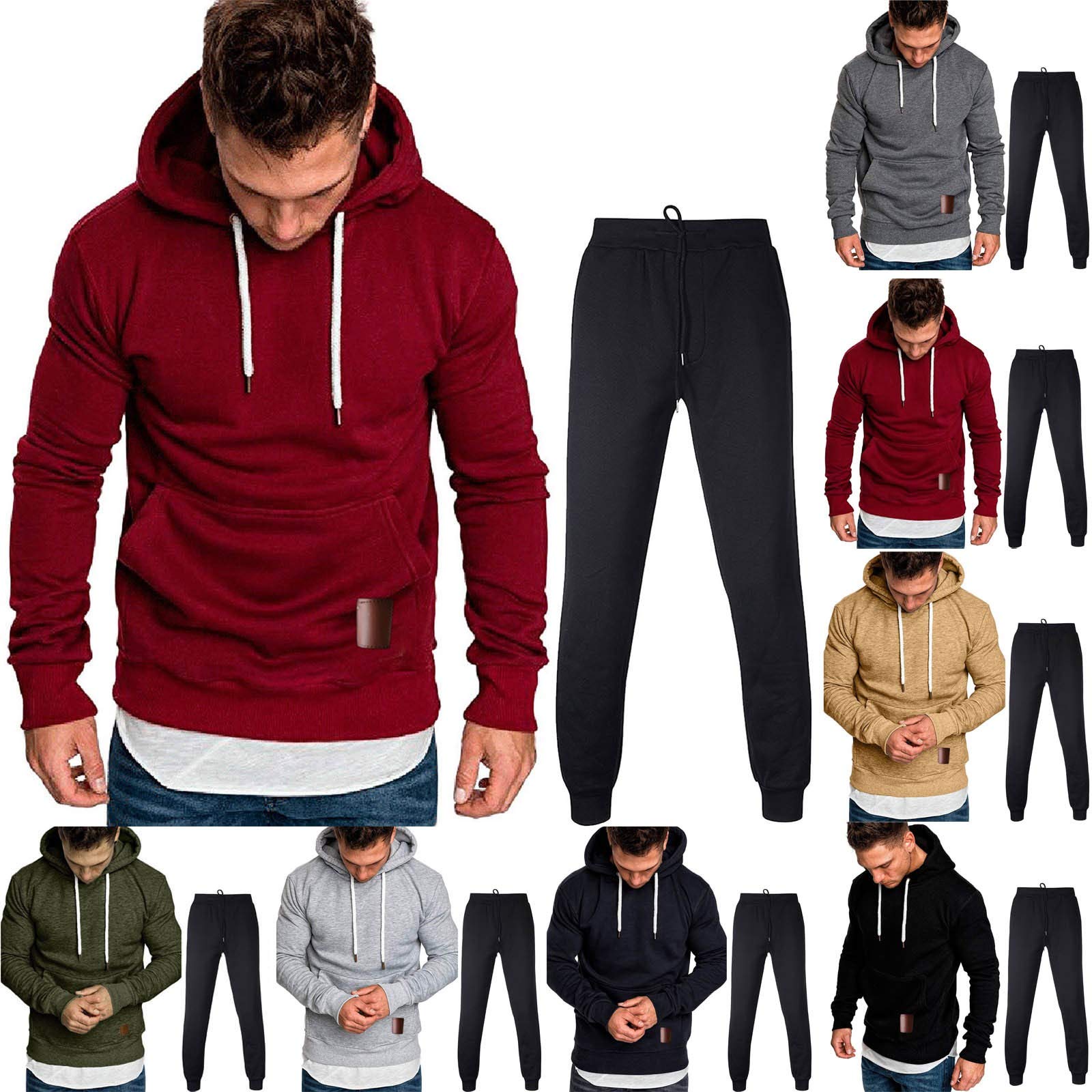 Men's Autumn Winter Sweatshirt & Pants Set - Casual Pocket Hoodie & Joggers Tracksuit for Sports & Lounge Wear