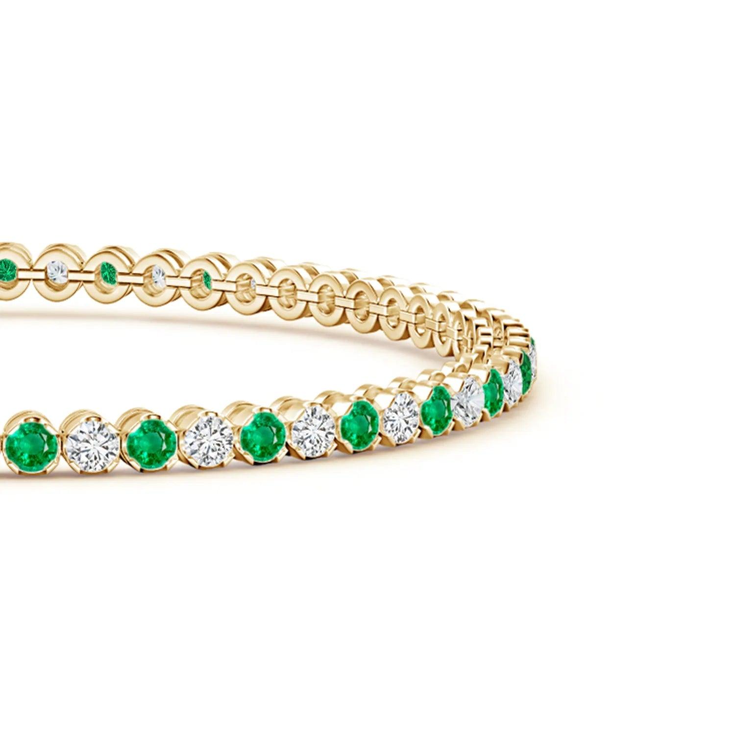 2.96 CT Classic Round Emerald & White Sapphire Tennis Bracelet - Elegant Jewelry for Women, Perfect for Weddings, Parties & Special Occasions