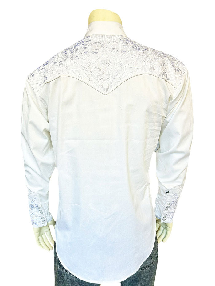 Rockmount 6859 WHT Men's Vintage Tooling Embroidered Western Shirt White - Classic Cowboy Style for Rodeo, Country Music & Western Fashion