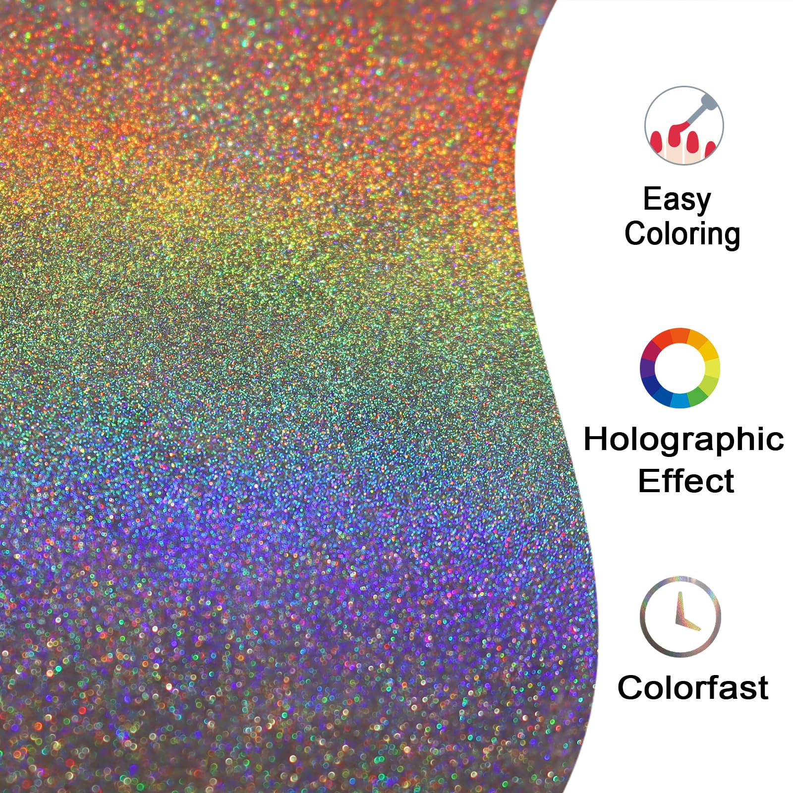 Holographic Nail Powder - Rainbow Iridescent Chrome Mirror Metallic Pigment for Gel Polish & Nail Art | Fine Glitter Nail Decorations for DIY Manicures, Resin Crafts & Professional Salon Use | Laser Silver Shine