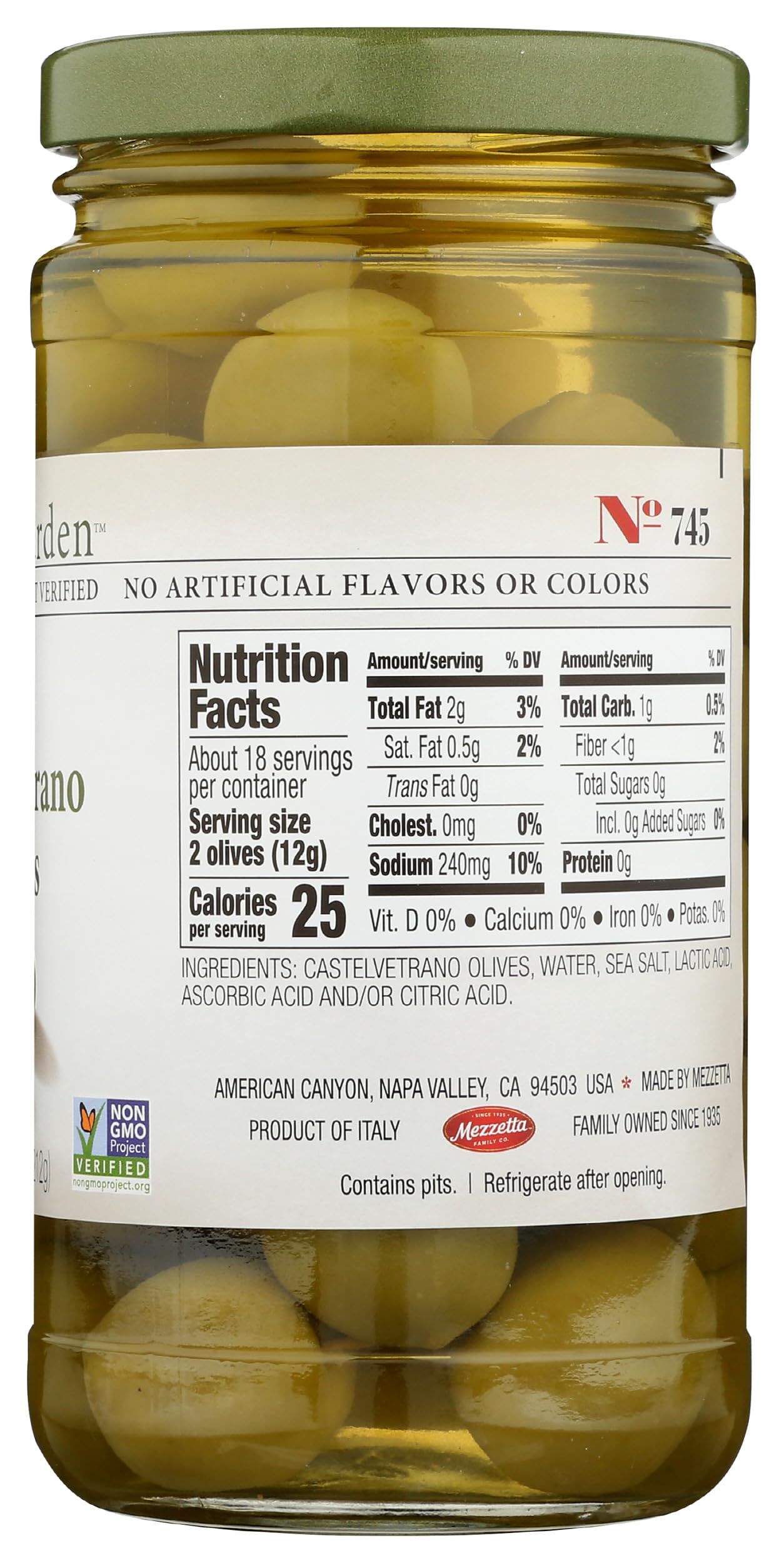 Jeff's Naturals Whole Castelvetrano Olives, 7.5 oz (212g) | Premium Italian Green Olives | Perfect for Salads, Charcuterie Boards & Mediterranean Recipes