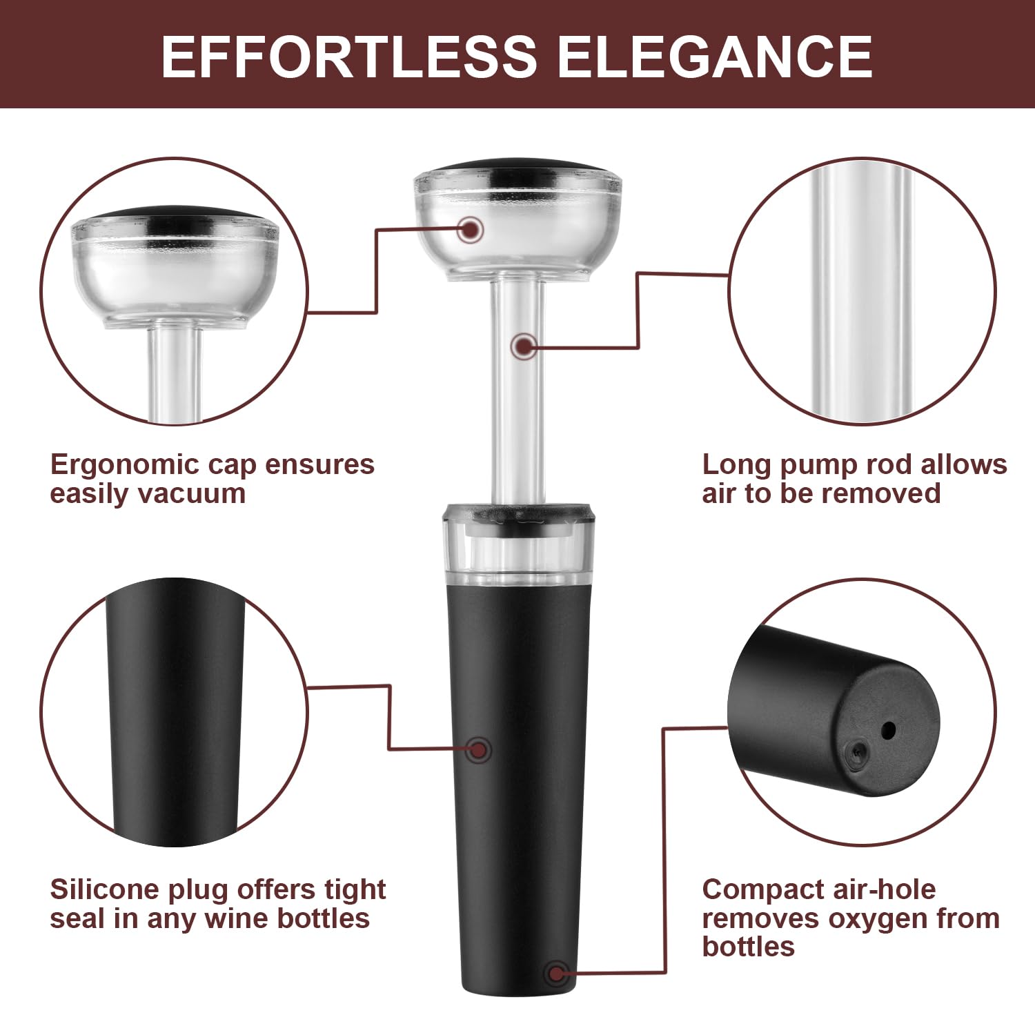 Premium Wine Aerator Pourer Spout & Vacuum Pump Stopper Set - Enhances Flavor & Aroma, No Drip No Spill - Perfect for Red Wine Decanting, Gift Accessories & Bottle Preservation (Great for Dinner Parties & Wine Tasting Events)