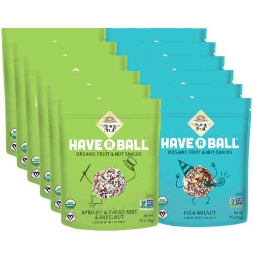 Organic Energy Snack Balls 6-Pack - Raw Apricot Cacao Hazelnut & Fig Walnut Balls | No Added Sugar, Vegan, Gluten-Free, Non-GMO | Healthy On-the-Go Snack for Hiking, Workouts & Office Breaks