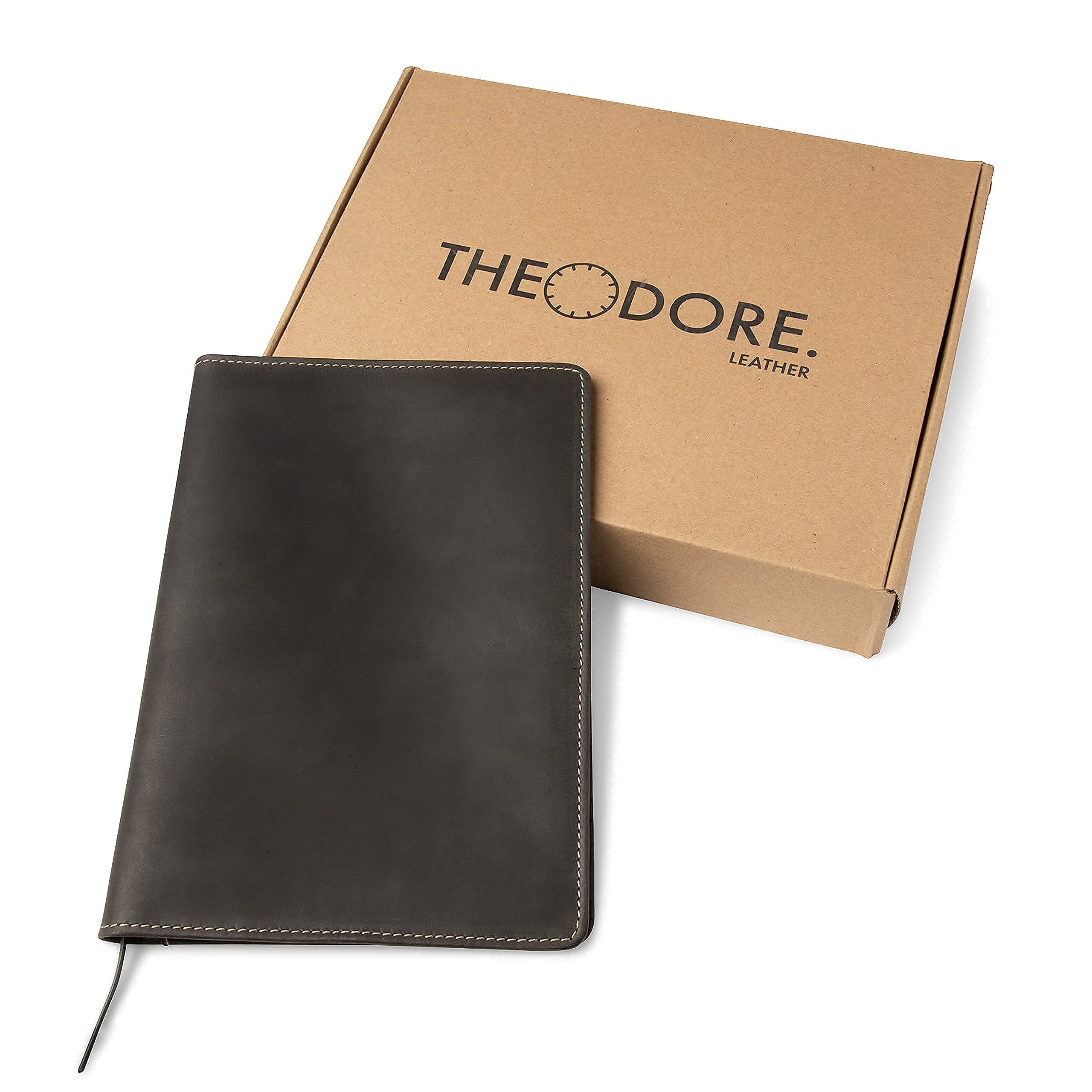 Premium Theodore Black Leather Notebook Cover 7.8 x 10.8 Inch - Professional Journal Organizer with Tablet Pocket, Phone Holder, Business Card Slots & Pen Loop - Fits Moleskine XL Notebooks - Perfect for Business Meetings, Office Work & Travel Organization