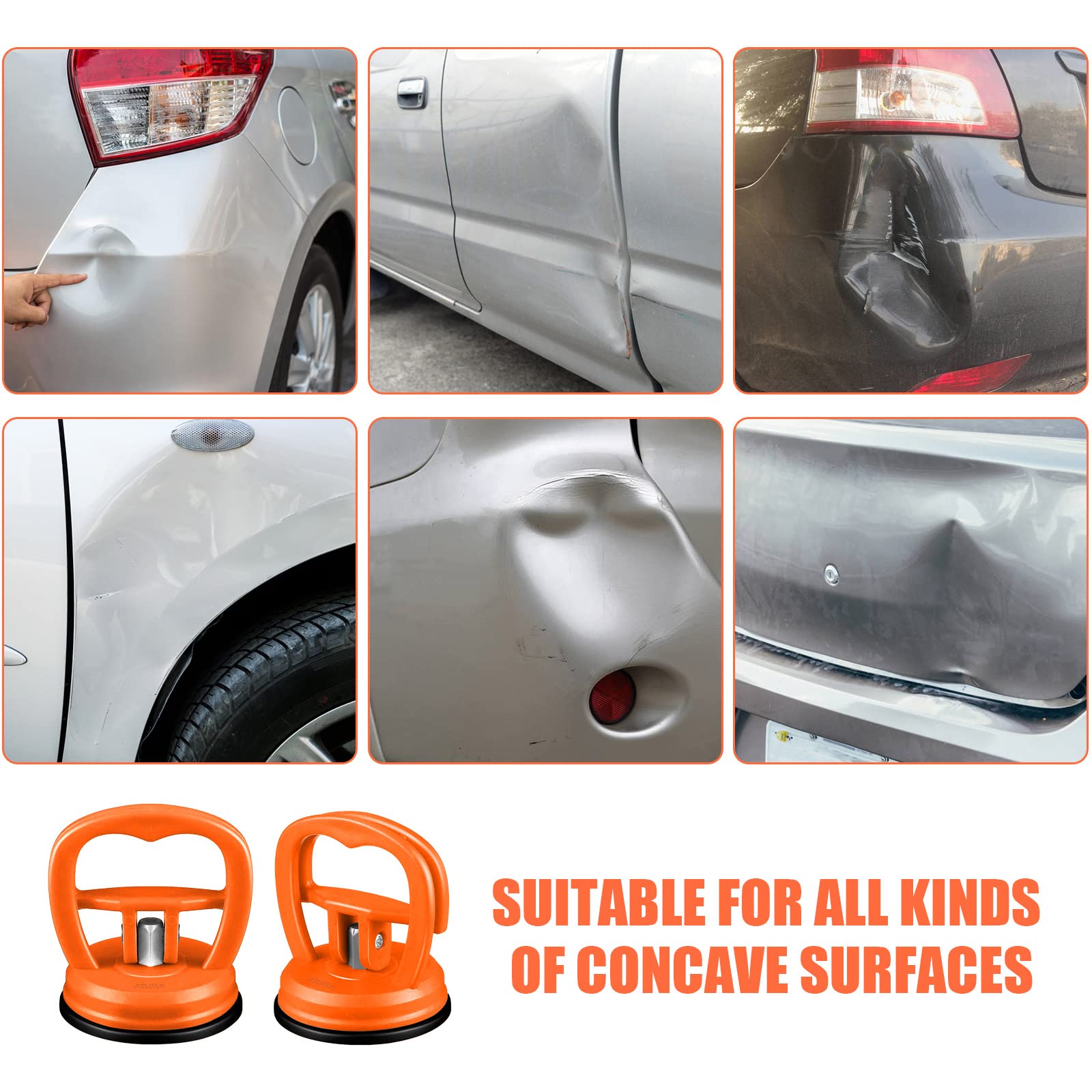 2PCS Car Dent Puller Kit - Professional Auto Dent Remover Tool for Vehicle Body Repair, Glass, Tile & Object Moving (Orange) - Perfect for DIY Car Dent Fix & Home Improvement Projects