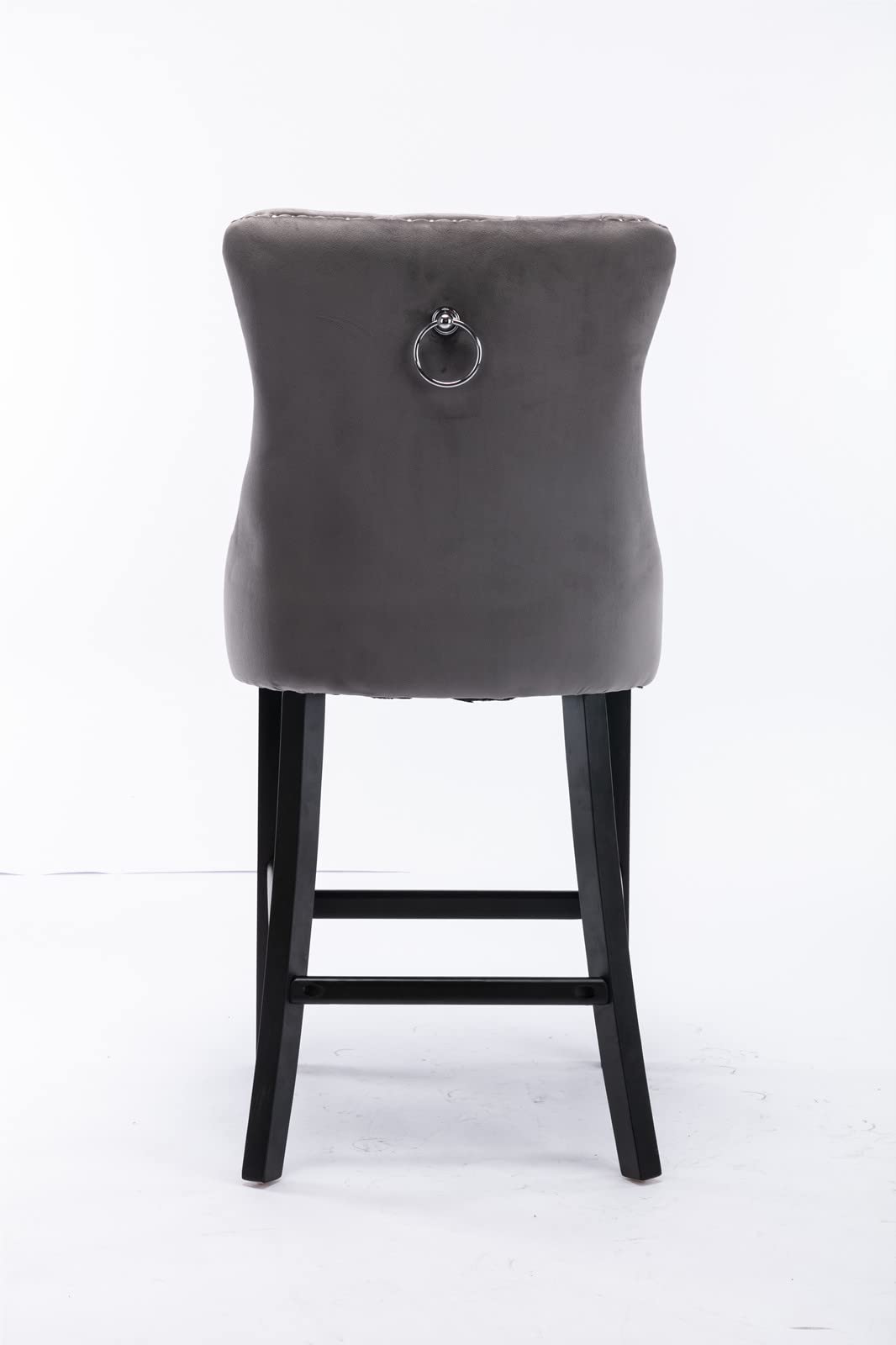 Velvet Bar Stools Set of 2 - Farmhouse Style Button Tufted Counter Height Dining Chairs with Back Support & Footrest - Nail Head Trim & Pull Ring Bar Stools for Kitchen Island, Home Bar, Breakfast Nook - Comfortable Gray Upholstered Seating for Entertaining & Relaxing