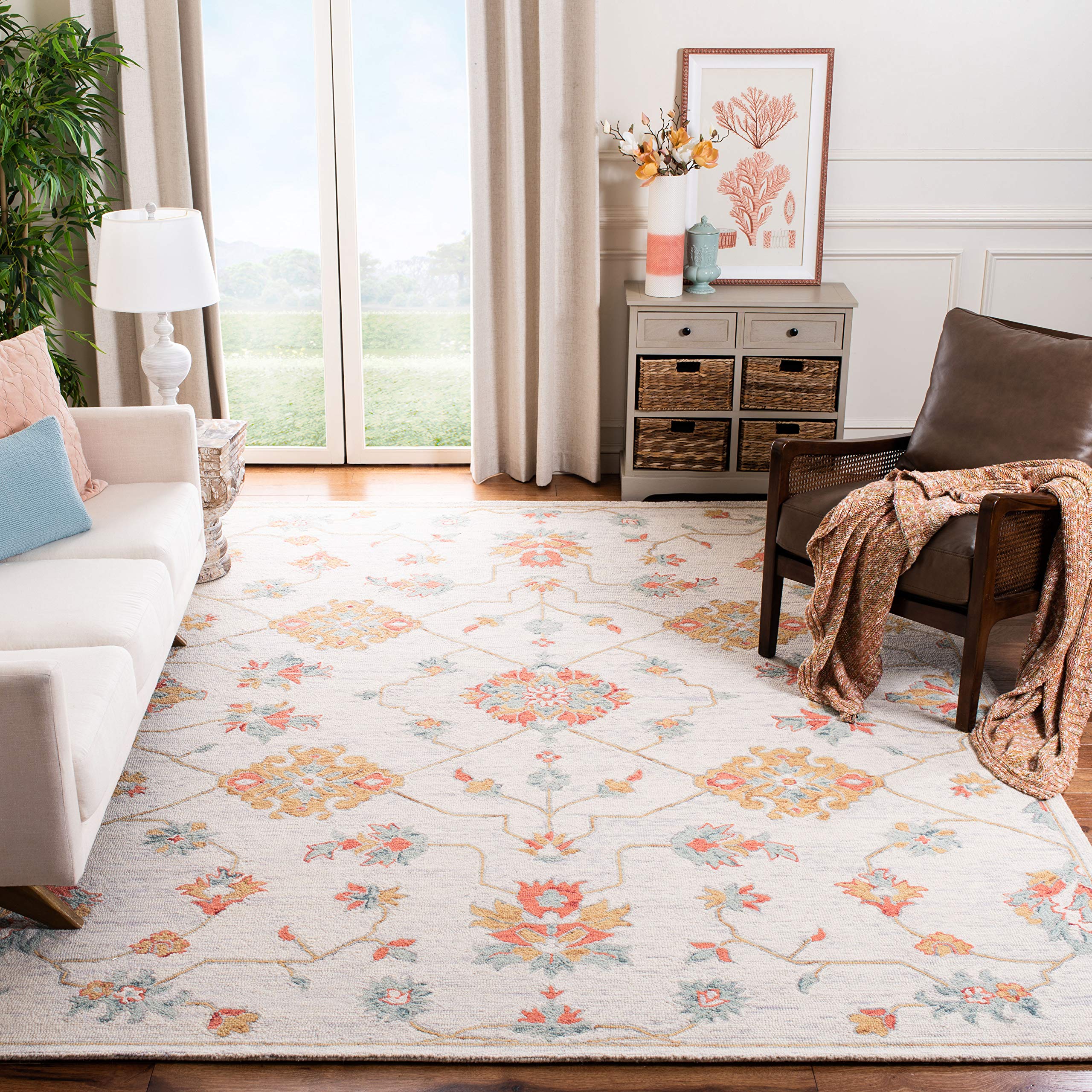 SAFAVIEH Micro-Loop Collection 8' x 10' Handmade Wool Area Rug in Silver & Red - Non-Slip, Durable for High Traffic Areas - Perfect for Living Room, Bedroom & Office Decor (MLP534G)