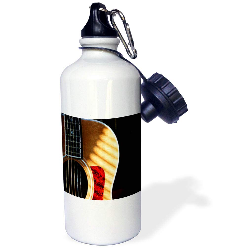 3D Printed Acoustic Guitar Design Sports Water Bottle - 21oz Insulated Stainless Steel Water Bottle for Gym, Hiking & Outdoor Activities - White