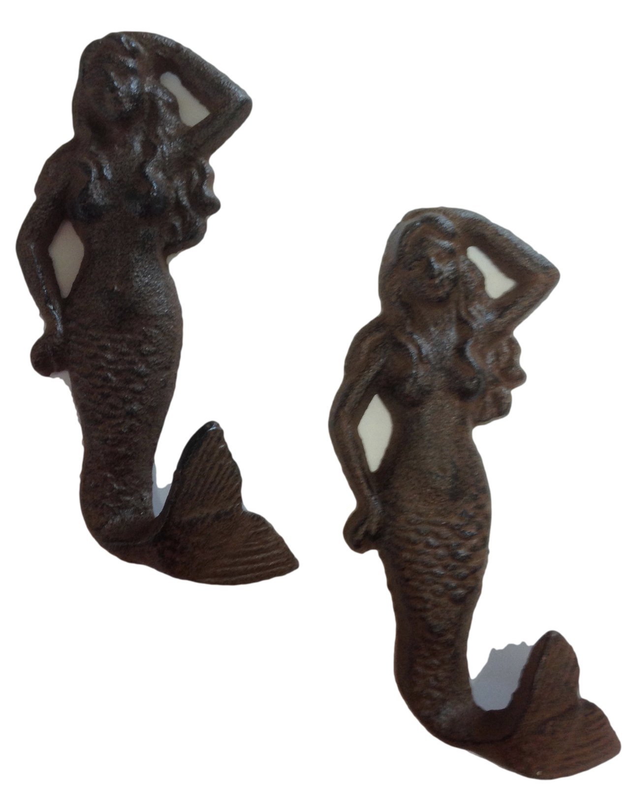 Mermaid Cast Iron Nautical Wall Hook Set of 2 - Rustic Coastal Decor for Bathroom, Bedroom or Entryway - Heavy Duty Coat Hangers for Hats, Towels and Robes