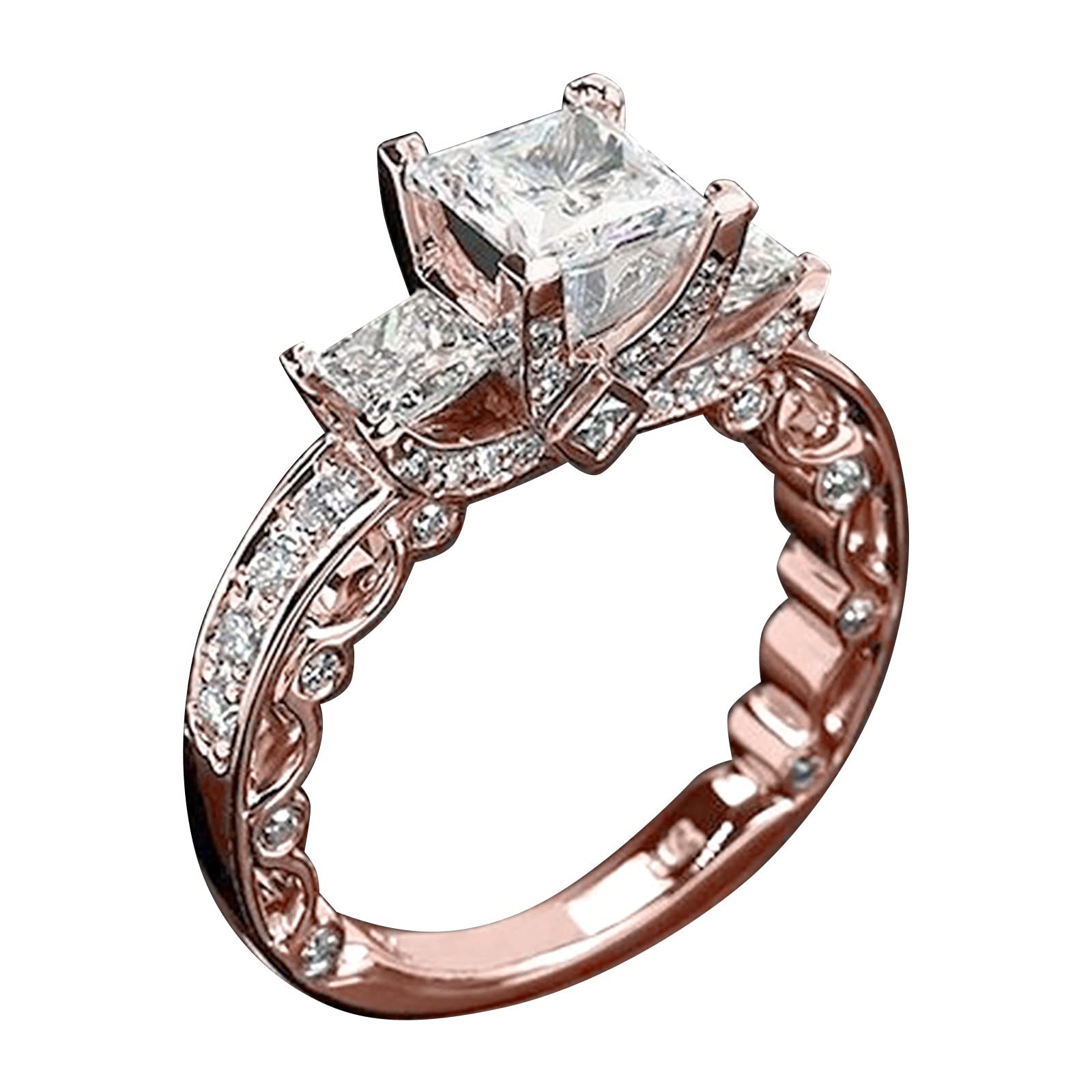 Cushion Cut Simulated Diamond Ring for Women - Zircon CZ Engagement Ring Wedding Band in Rose Gold (Size 7) - Perfect for Proposals, Anniversaries & Special Occasions