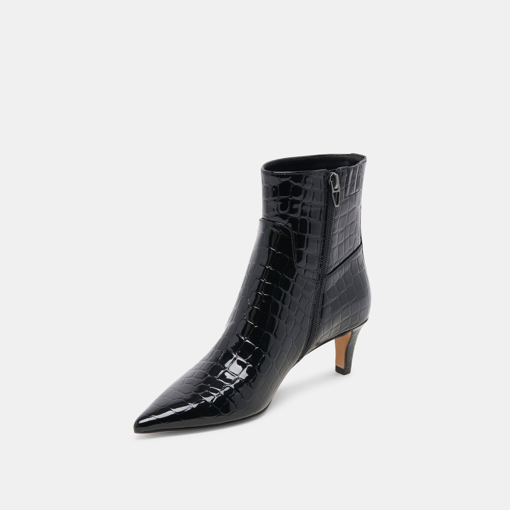 SONDRA Black Embossed Leather Booties for Women - Stylish Ankle Boots for Fall & Winter, Perfect for Office, Party & Casual Outfits