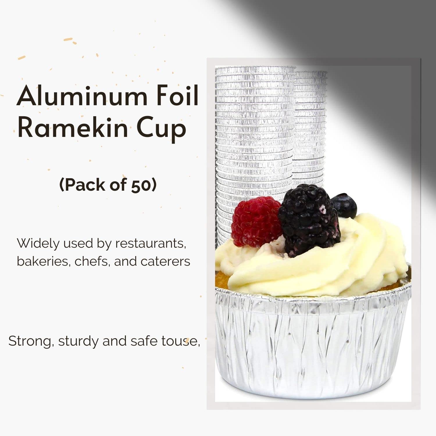 ANGEL’S PEEL LOUNGE 50-Pack 4 oz Disposable Aluminum Foil Baking Cups - Oven-Safe Ramekins for Cupcakes, Tarts, Souffles, Muffins & Creme Brulee - Perfect for Baking, Party Desserts & Food Prep