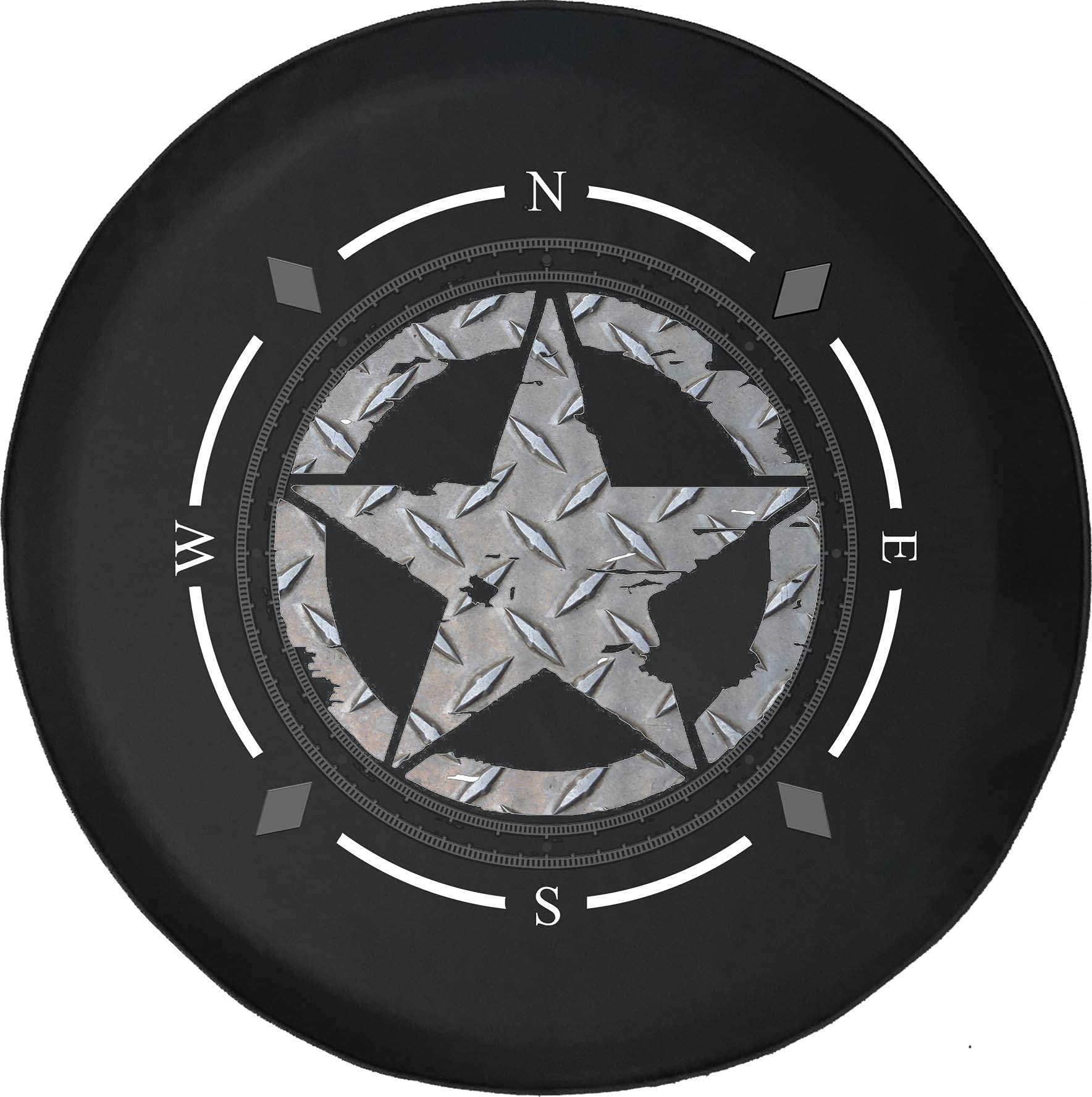 American Unlimited Spare Tire Cover - Compass Oscar Mike Military Star Diamond Plate Steel Wheel Covers for SUV, Trailer, RV Accessories | Durable Off-Road Protection for Jeep, Truck & Adventure Vehicles