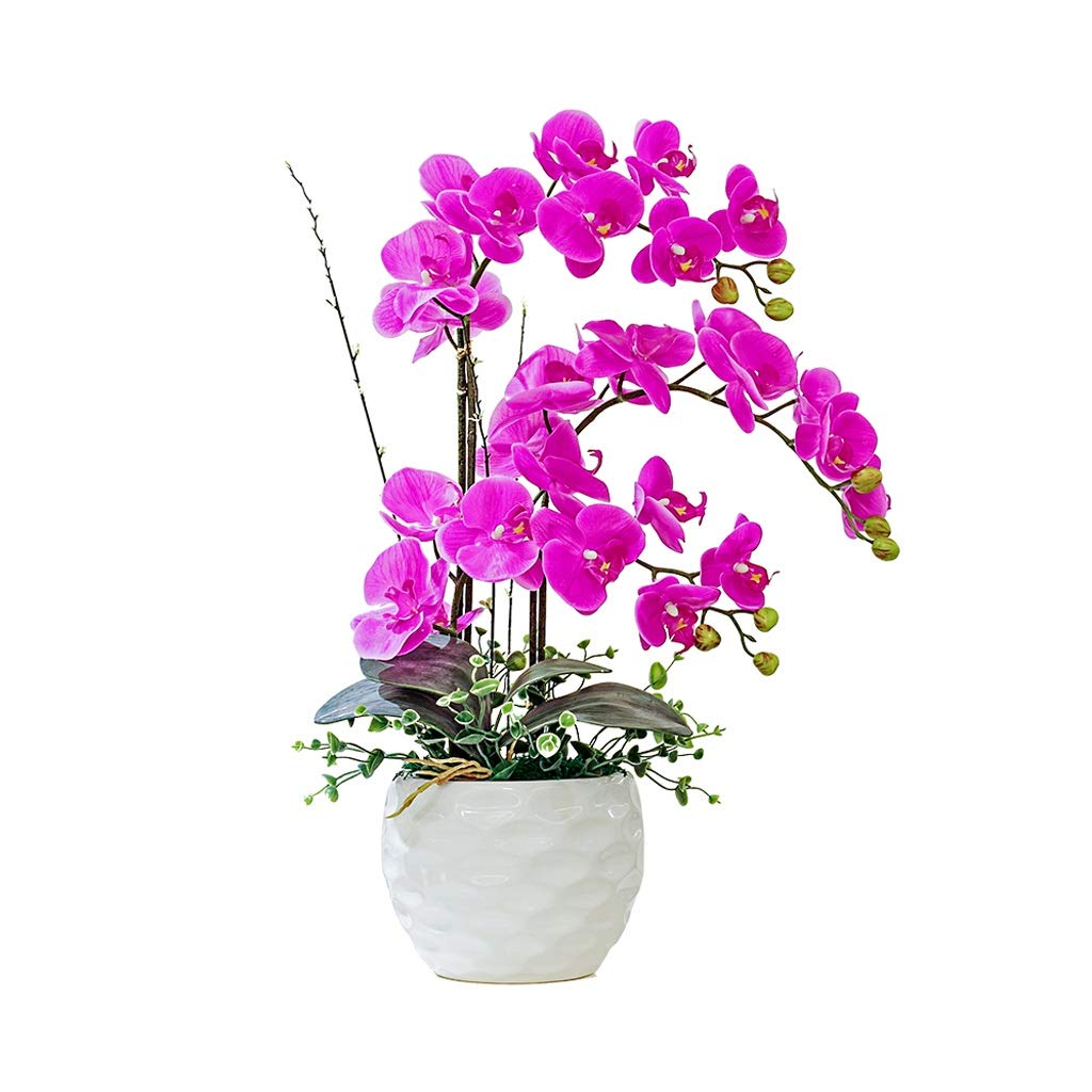 Premium Silk Artificial Orchid in Pot - Realistic White & Pink Phalaenopsis Bouquet with Vase, Fake Flowers for Wedding, Home, Office Decor, Indoor & Outdoor Use - Elegant Floral Arrangement (Pink)