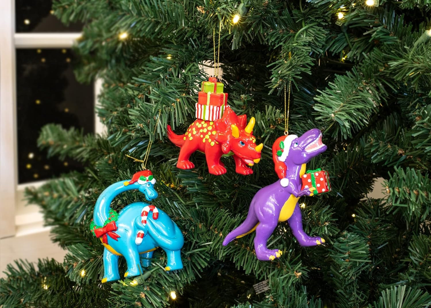 4.5 Inch Christmas Dinosaur Ornament - Festive Dino Decor for Holiday Tree, Home & Office - Perfect for Xmas Party, Gift Exchange & Winter Decorations