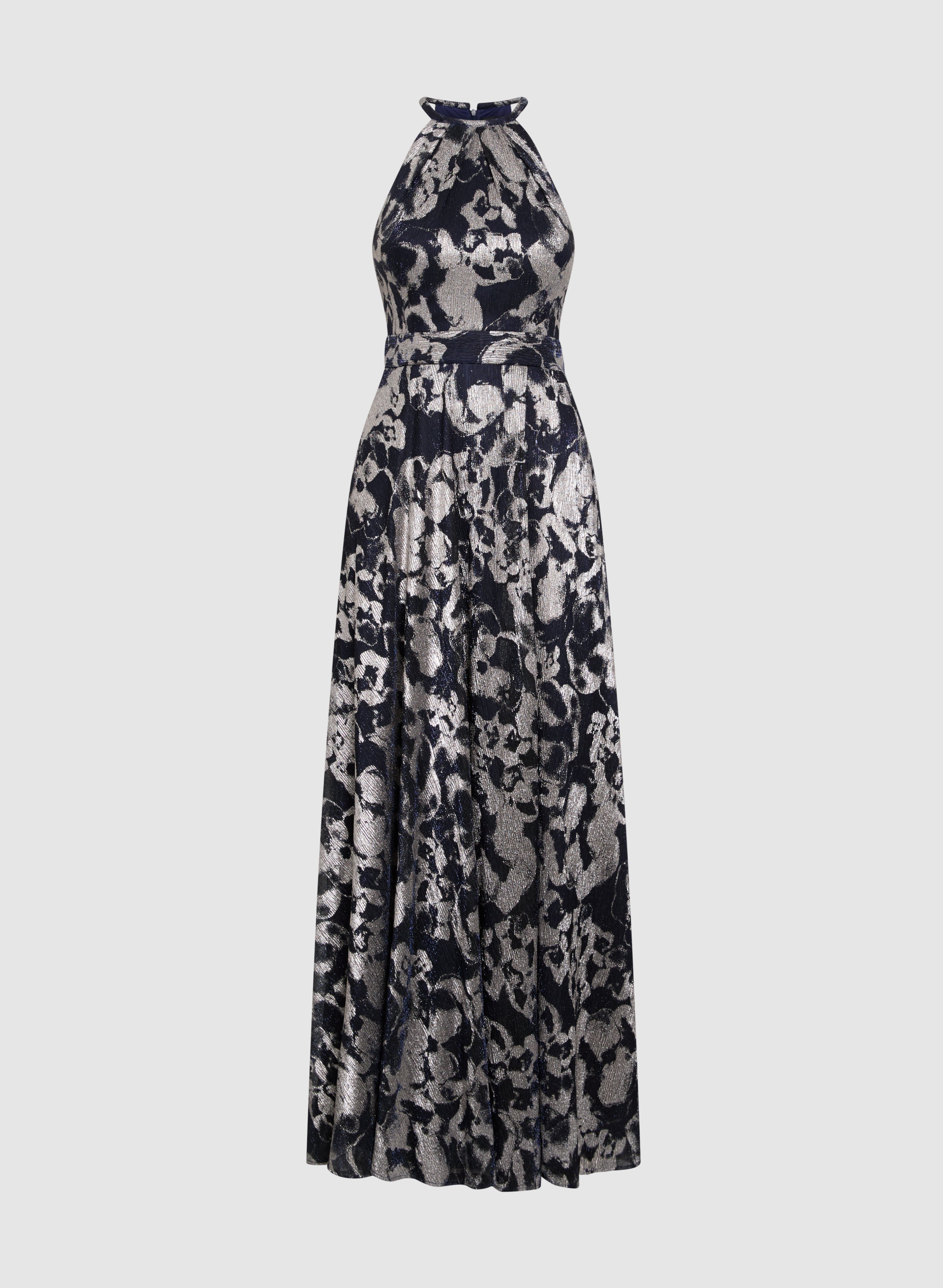 Elegant Floral Metallic Party Dress for Women - Perfect for Evening Events, Weddings & Special Occasions