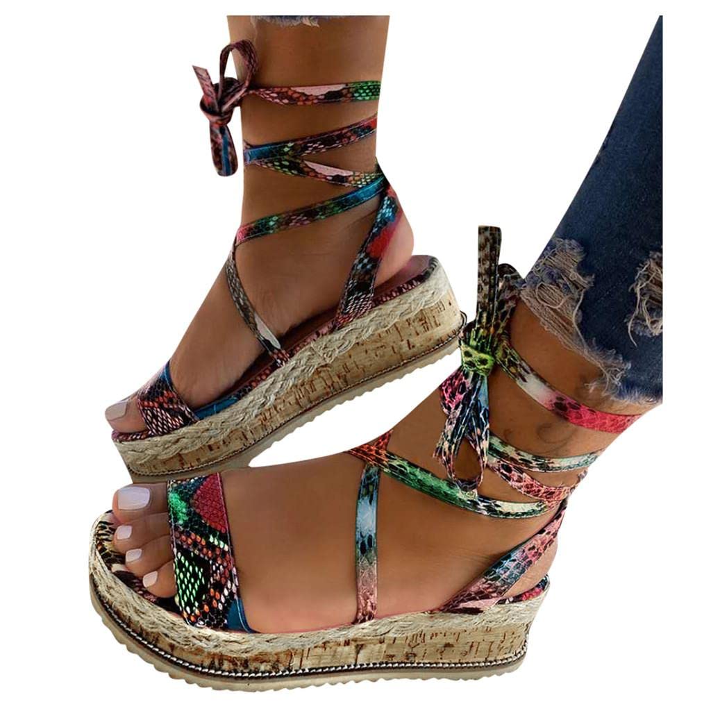 Women's Dressy Closed Toe Wedge Sandals with Buckle Strap & T-Strap Design - Comfortable Summer Platform Sandals for Beach, Wedding & Casual Outfits