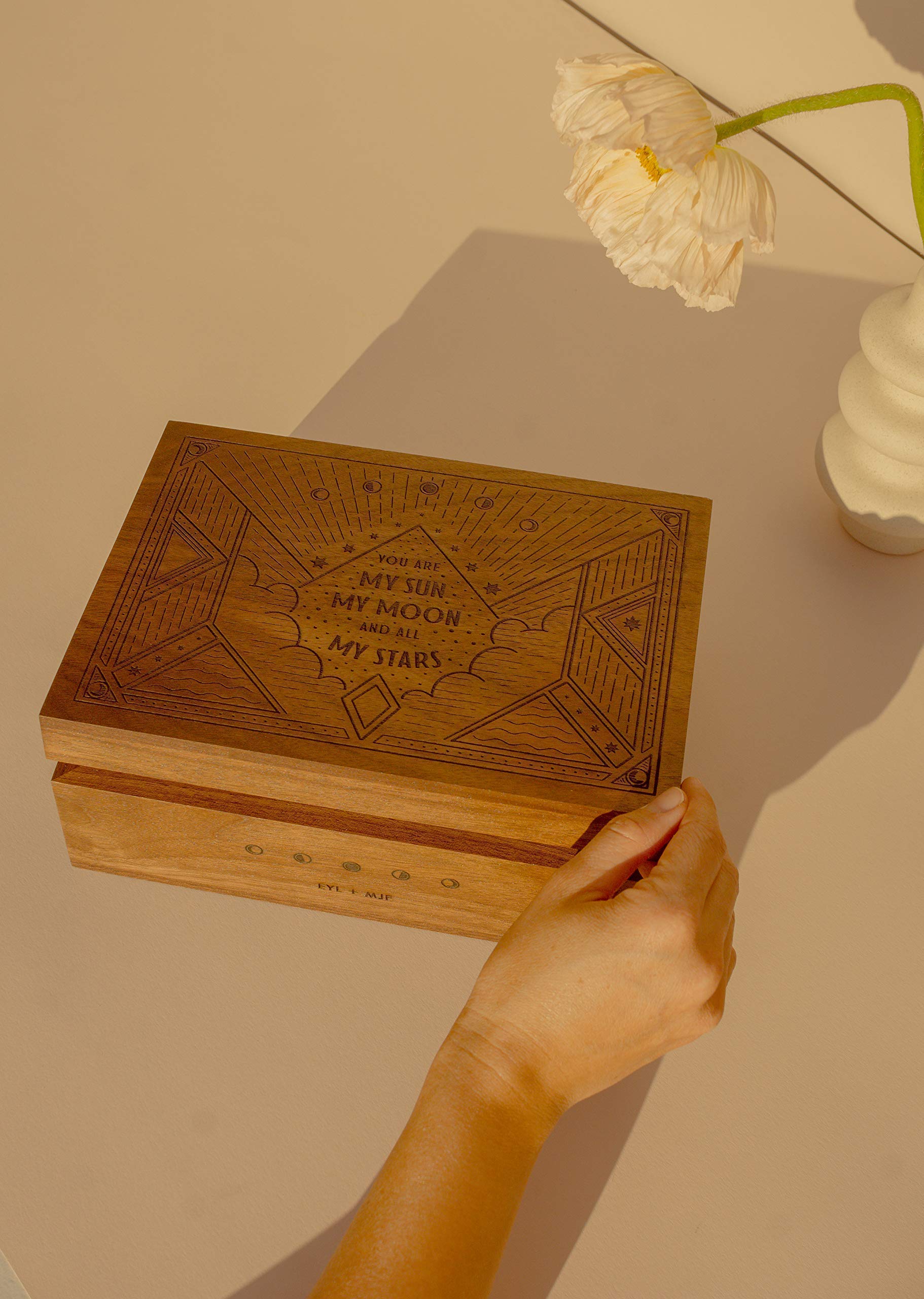 Personalized Sun Moon Stars E.E. Cummings Keepsake Box - Custom Engraved Gift for Anniversary, Wedding, Baby Shower & Memory Preservation | Perfect for Home Decor, Jewelry Storage & Sentimental Keepsakes