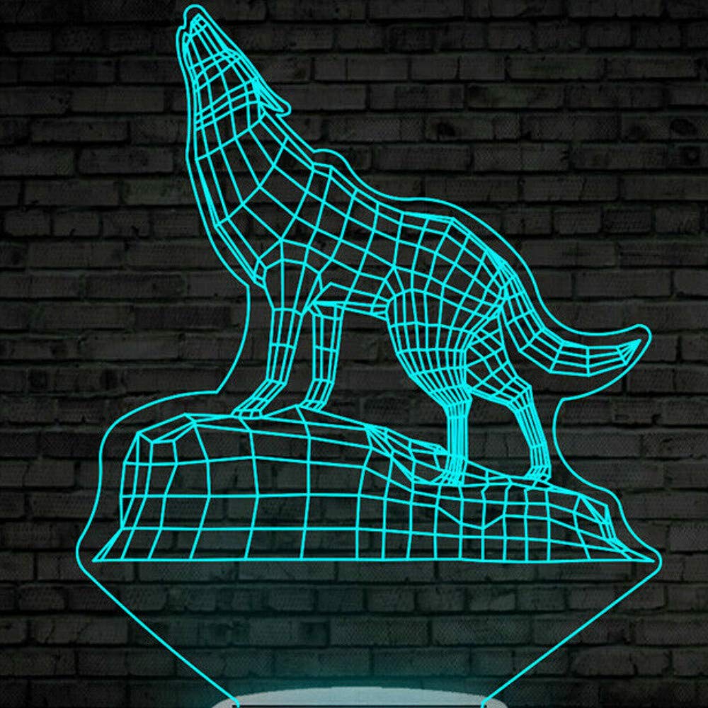 3D Wolf Night Light LED Touch Lamp - 7 Color Changing Optical Illusion Desk Lamp with Touch Switch | Perfect for Kids Room, Christmas Decor, Birthday Gift & Home Office Lighting